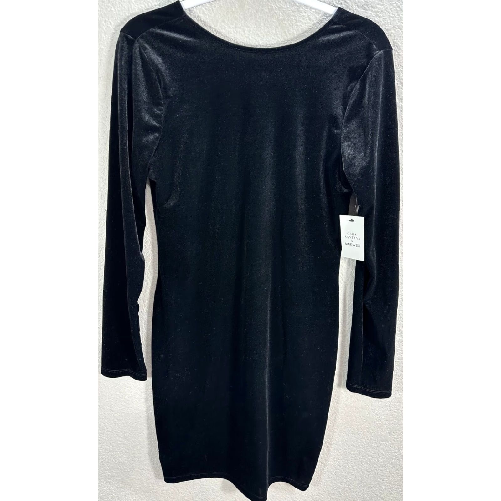 Nine West NINE WEST Cara Santana Black Velvet Dress V-Neck Bodycon Evening Sz L NWT Womens Size L / US 10 / IT 46 - 4 Thumbnail