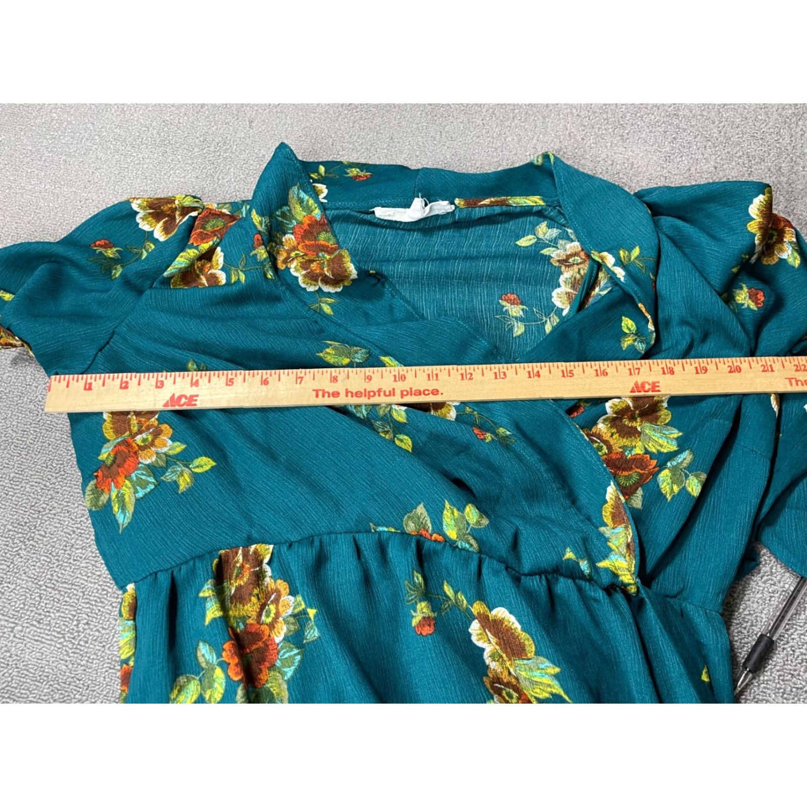 Vintage Superfoxx Dress Womens Large L Blue Floral Short Sleeve V-Neck Pullover Midi A-Line Embroidered Sheer Bohemian Modern Preppy Casual Formal Wedding Size 36" / US 14 / IT 50 - 3 Thumbnail
