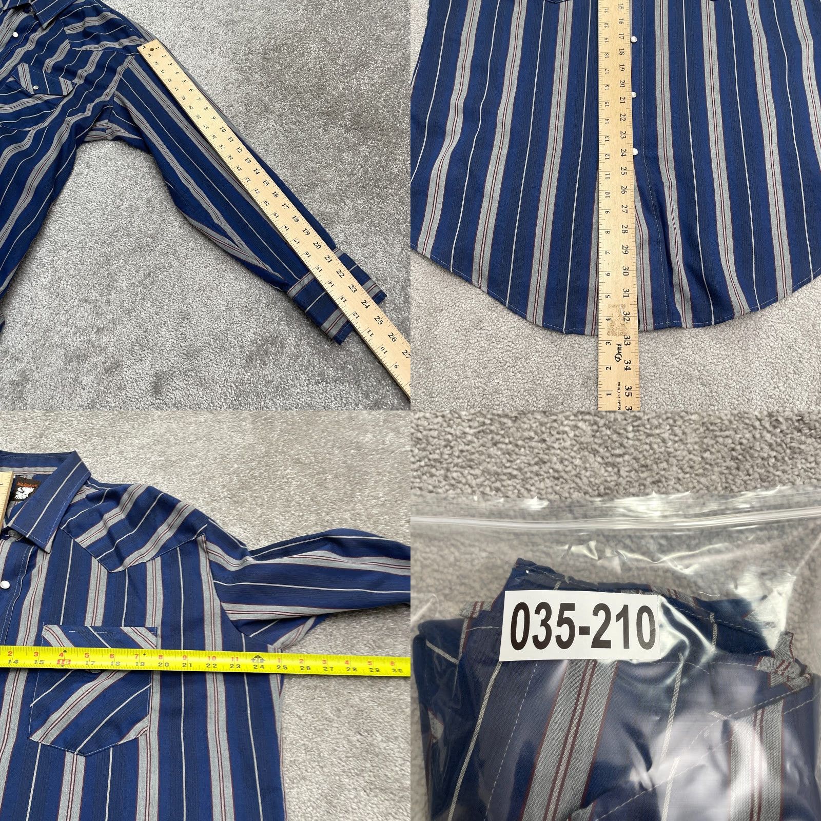 Vintage Karman Vintage Western Pearl Snap Button Down Shirt Mens XL Blue Gray Striped Size US XL / EU 56 / 4 - 9 Thumbnail