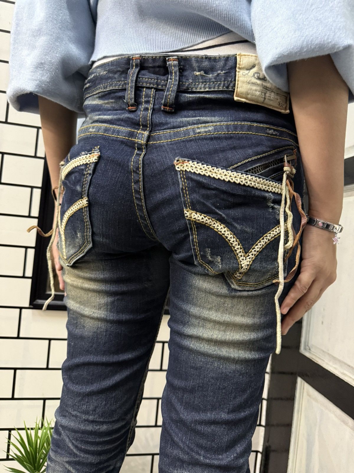 Beauty Beast Lolita Japan Claw Mark Fade Mud Wash Stacked Jeans Size 29" - 5 Thumbnail