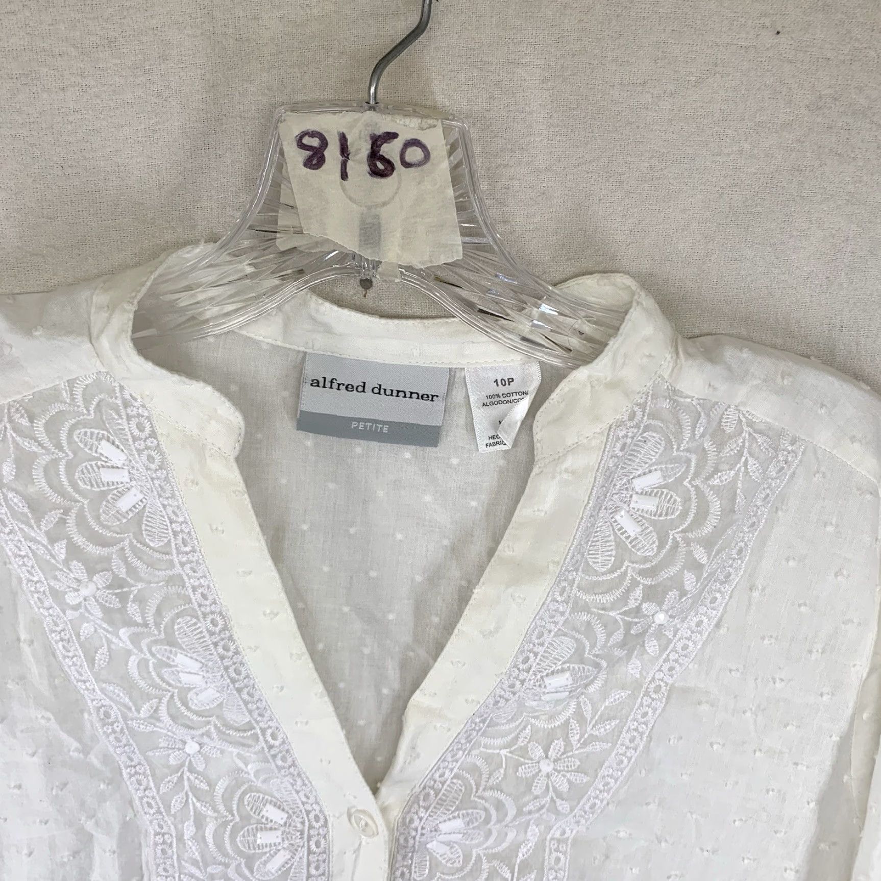 Eileen Fisher Eileen Fisher Women 10P White Textured Cotton V-Neck Sheer Bohemian Long Sleeve Button Top Size L / US 10 / IT 46 - 4 Thumbnail