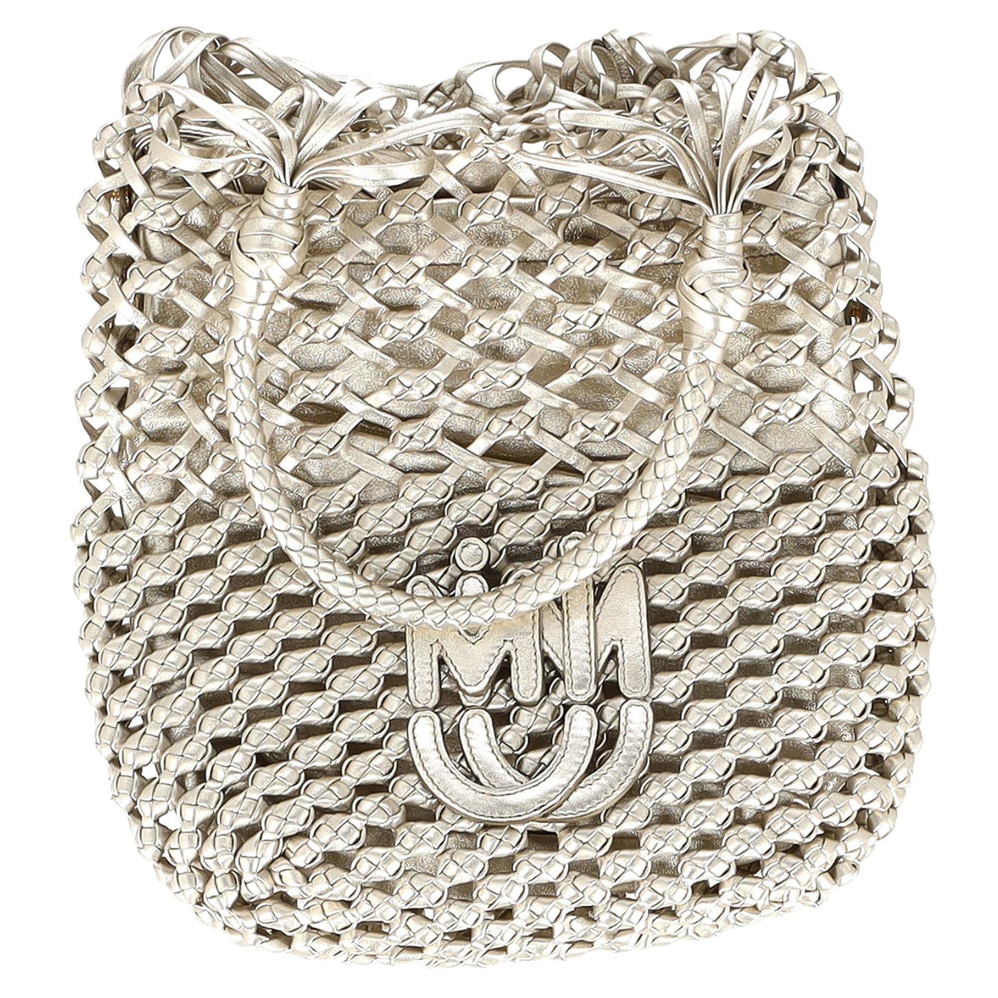 Miu Miu Miu Miu Weave Effect Tote Bag in Silver Leather Size ONE SIZE - 1 Thumbnail