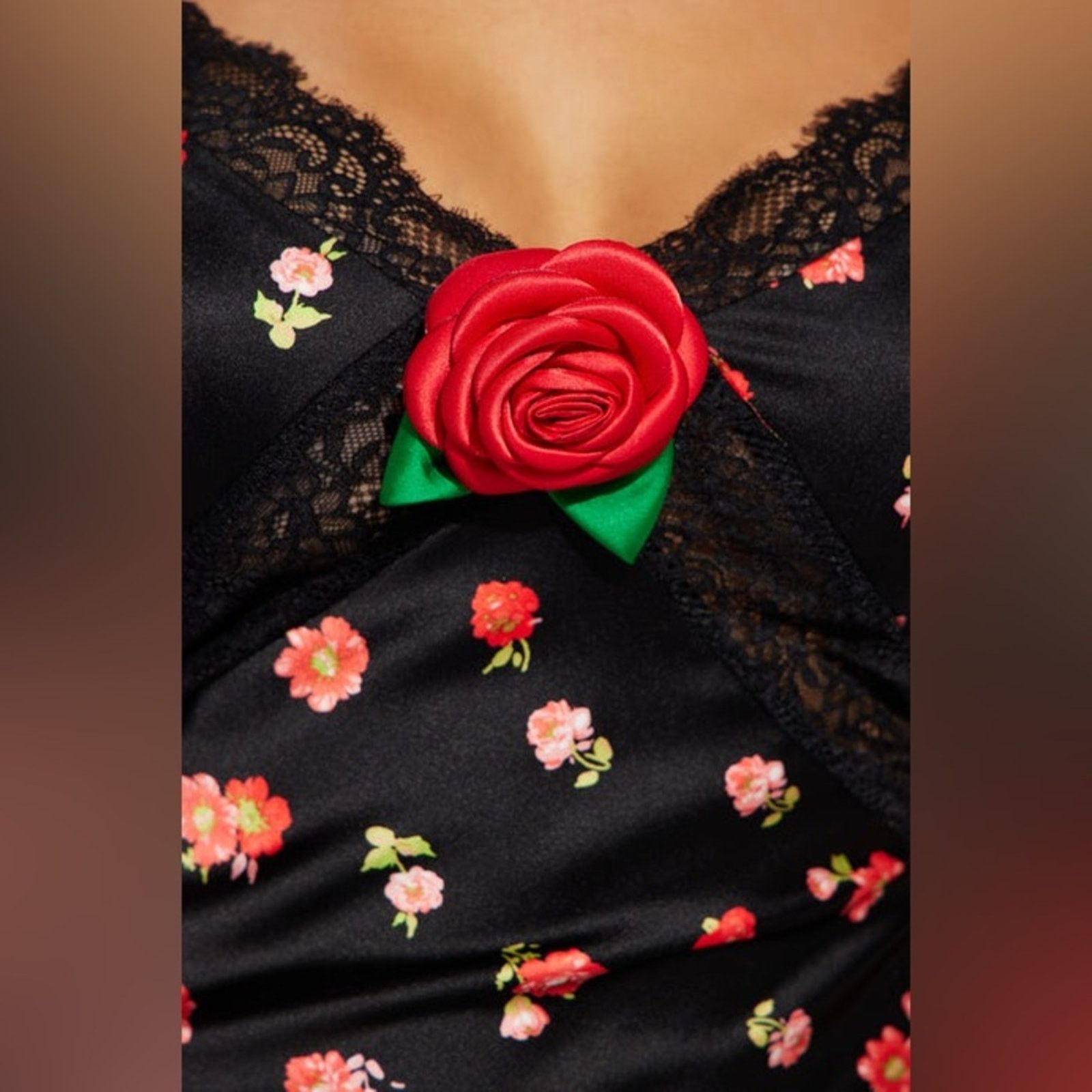 For Love & Lemons 🌹 Nikki Satin Midi Dress Black/RED Size L NWT. (Item #098) Size L / US 10 / IT 46 - 5 Thumbnail