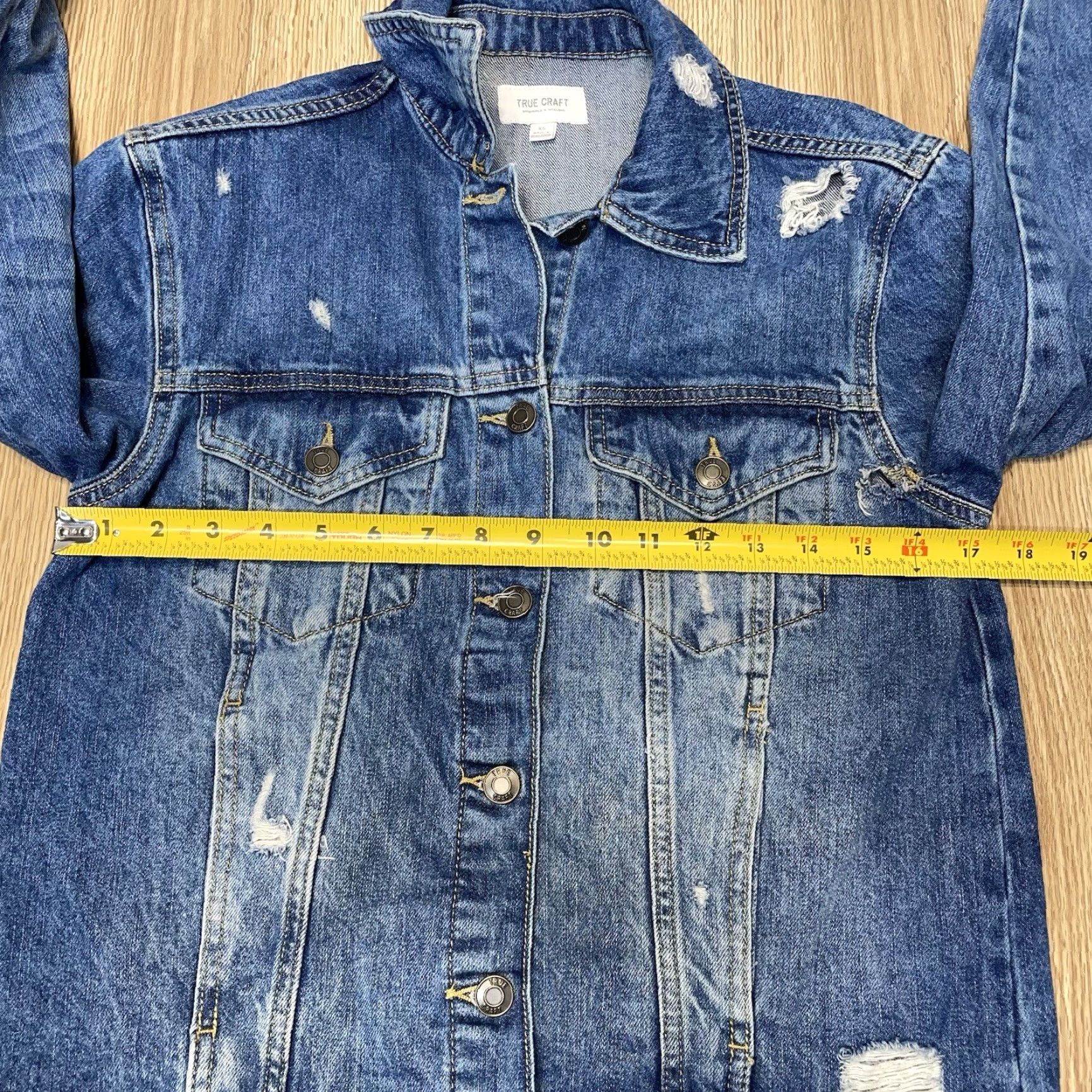 Denime VINTAGE True Craft Women's Denim Jacket XS Blue Distressed Cotton Basic Outerwear Size XS / US 0-2 / IT 36-38 - 6 Thumbnail