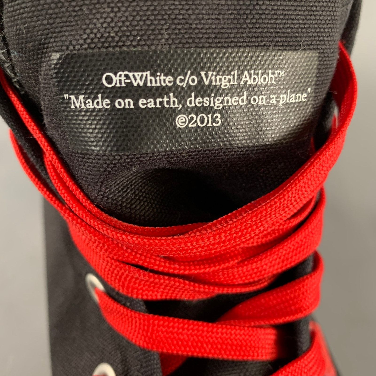 Off-White OFF-WHITE Size 13 Black Red Logo Canvas High Top Sneakers Size US 13 / EU 46 - 8 Thumbnail