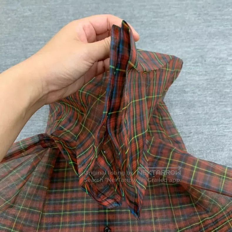 Raf Simons Raf Simons Red bubble gauze plaid shirt with short sleeves Size US S / EU 44-46 / 1 - 4 Thumbnail