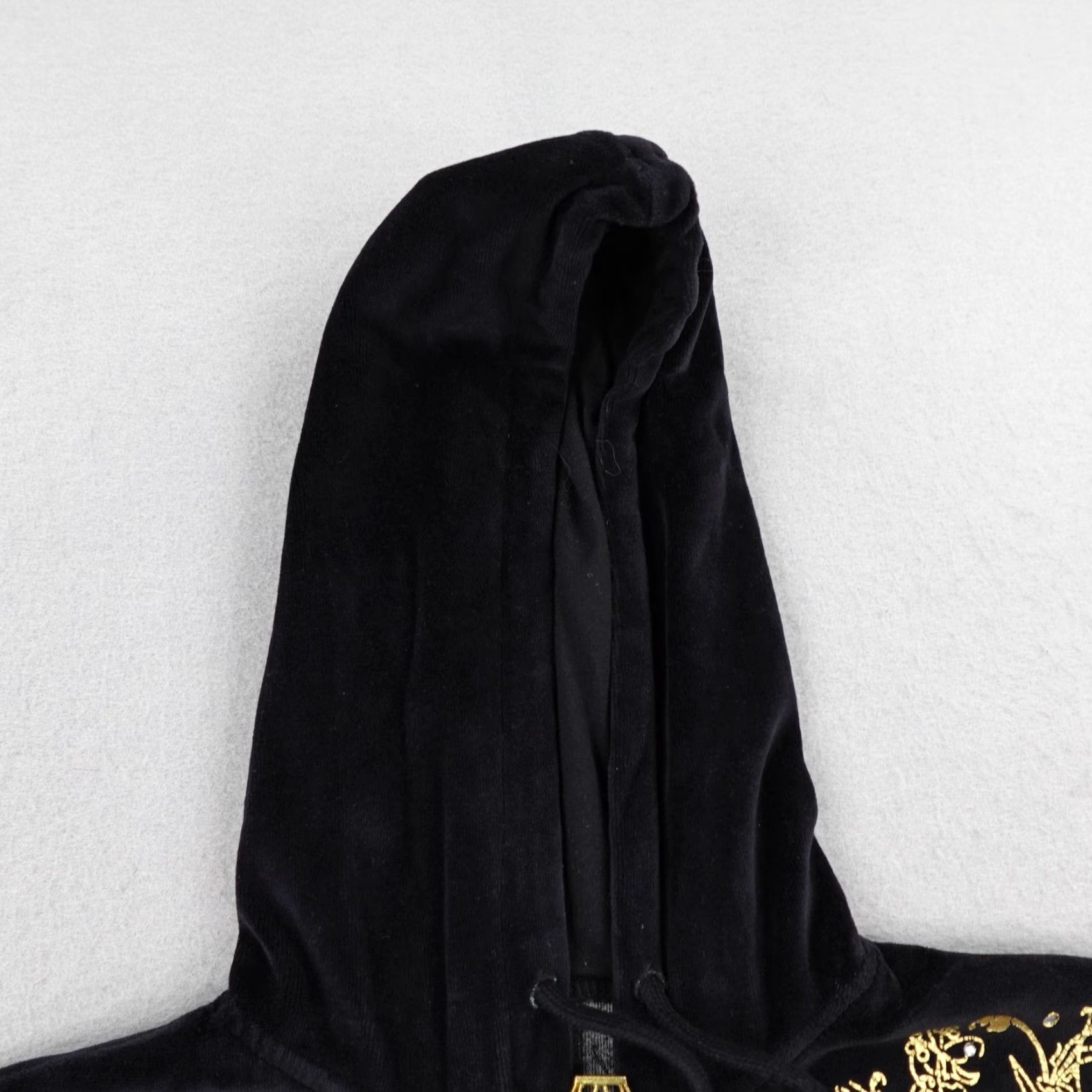 Velour VINTAGE Old Skool Hoodie Womens 2XL Black Gold Velour Rhinestone Sweatshirt Y2K Size XXL / US 16-18 / IT 52-54 - 2 Thumbnail