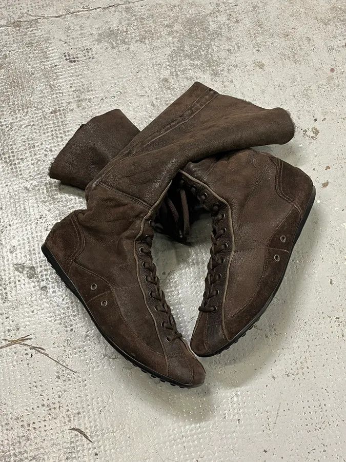 Prada 2000s Prada Brown Suede Ankle Boxing Leather Boots Size US 7 / EU 40 - 2 Thumbnail