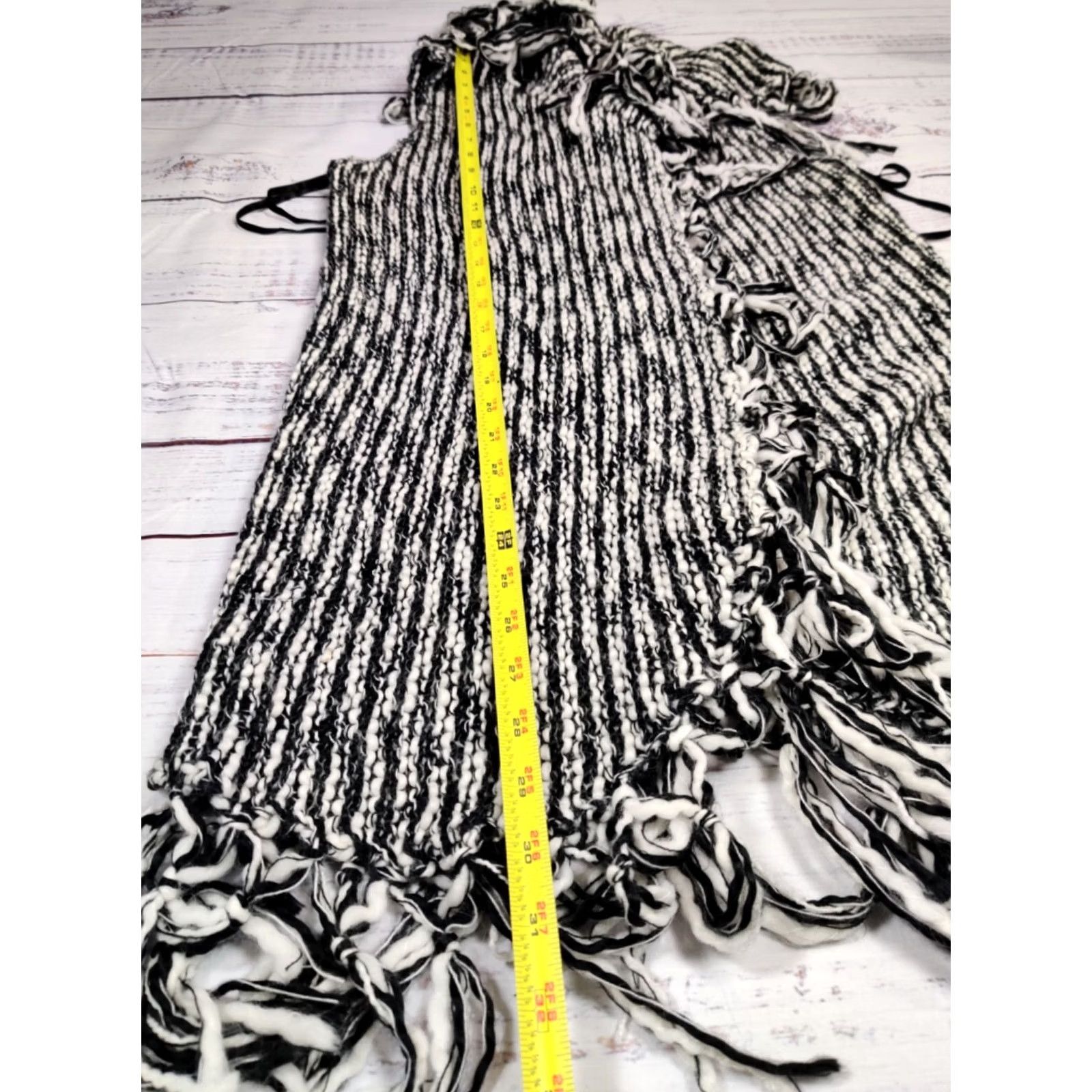 Vintage Chico's Sweater Vest Shirt Women S Black Fringe Open Front Striped Knit Wool Blend Vest Size S / US 4 / IT 40 - 2 Thumbnail