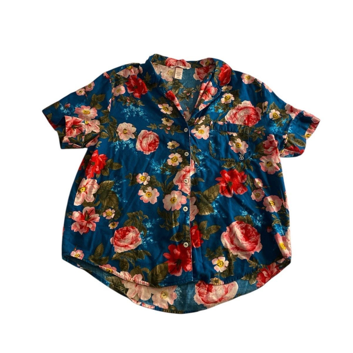 Victoria's Secret Floral Satin Pajama Top Blue Rose Print Victoria’s Secret M Size M / US 6-8 / IT 42-44 - 2 Thumbnail