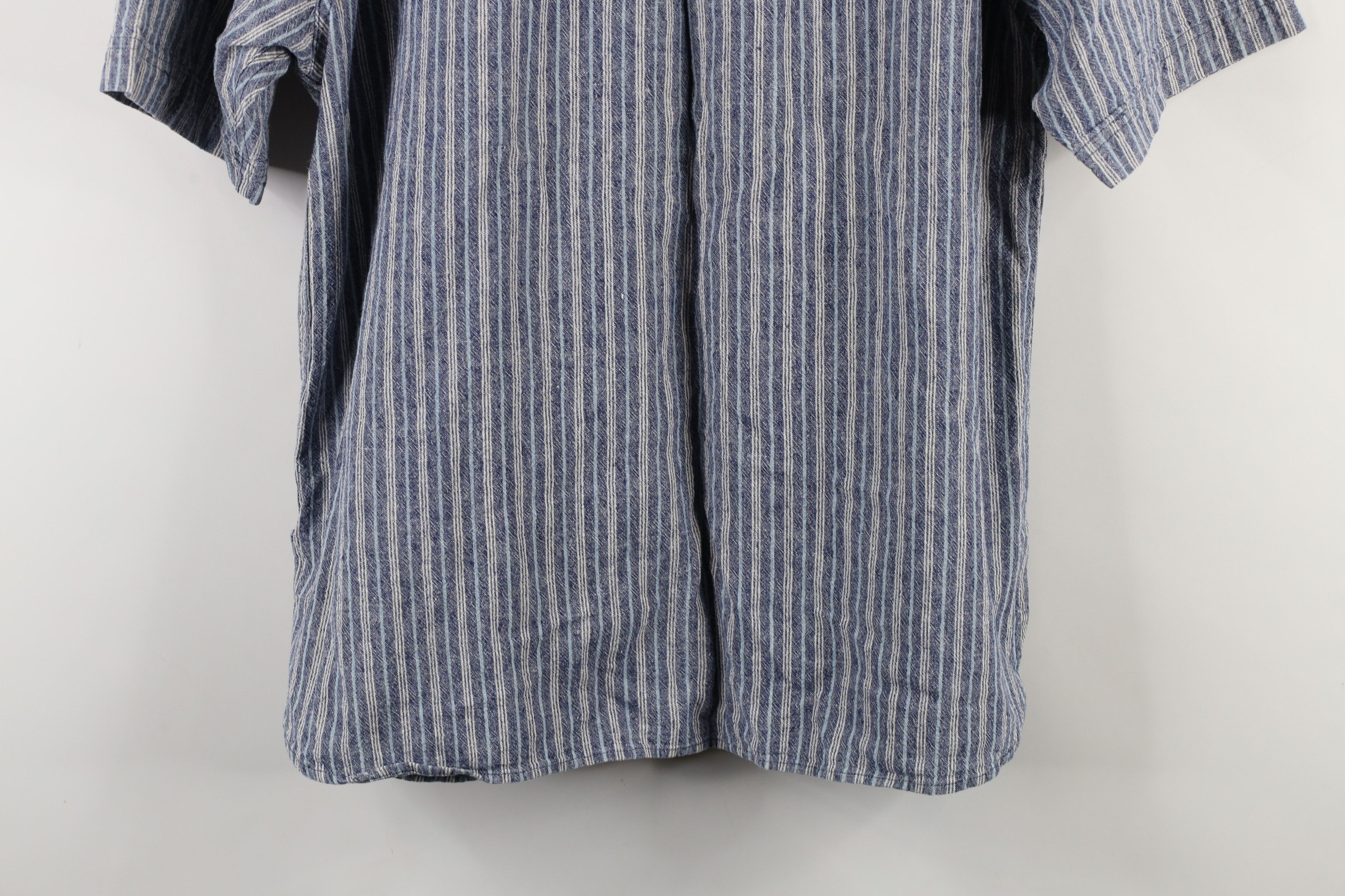 Vintage Vintage 90s Streetwear Striped Band Collar Button Shirt Size US L / EU 52-54 / 3 - 11 Thumbnail
