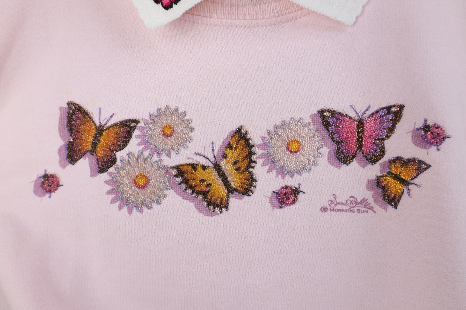 Vintage Vintage 90s Streetwear Butterfly Flower Collared Sweatshirt Size XL / US 12-14 / IT 48-50 - 4 Thumbnail