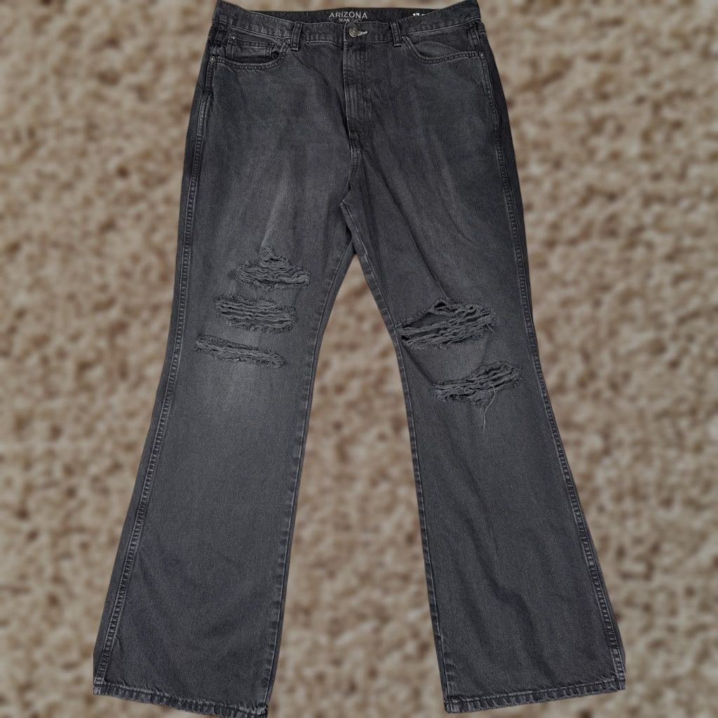 Vintage Arizona Jeans Women 17 Black Hi Rise Bootcut Distressed Ripped Denim Pants 36x32 Size 38" / US 16 / IT 52 - 1 Thumbnail