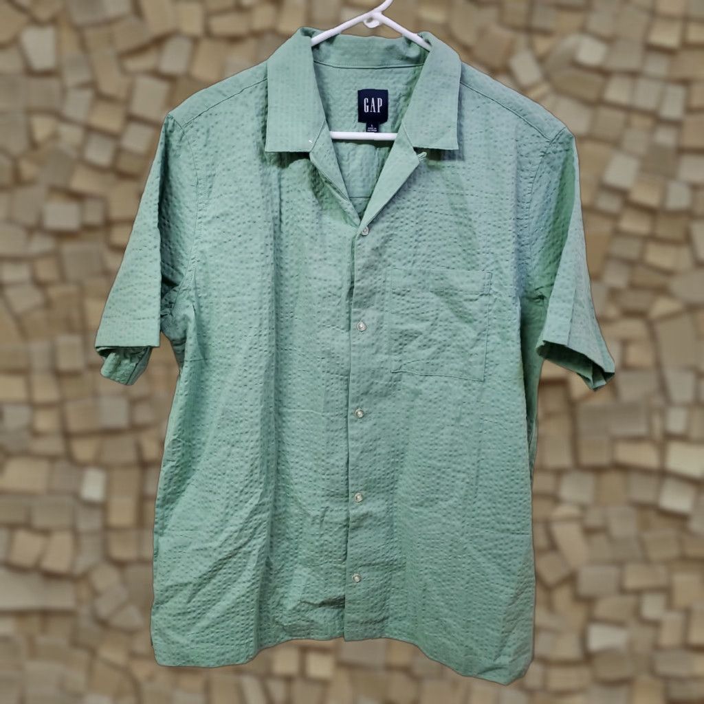 Gap Gap Seersucker Shirt Mens Large Granite Green Short Sleeve Button Up NWT Size US L / EU 52-54 / 3 - 1 Thumbnail