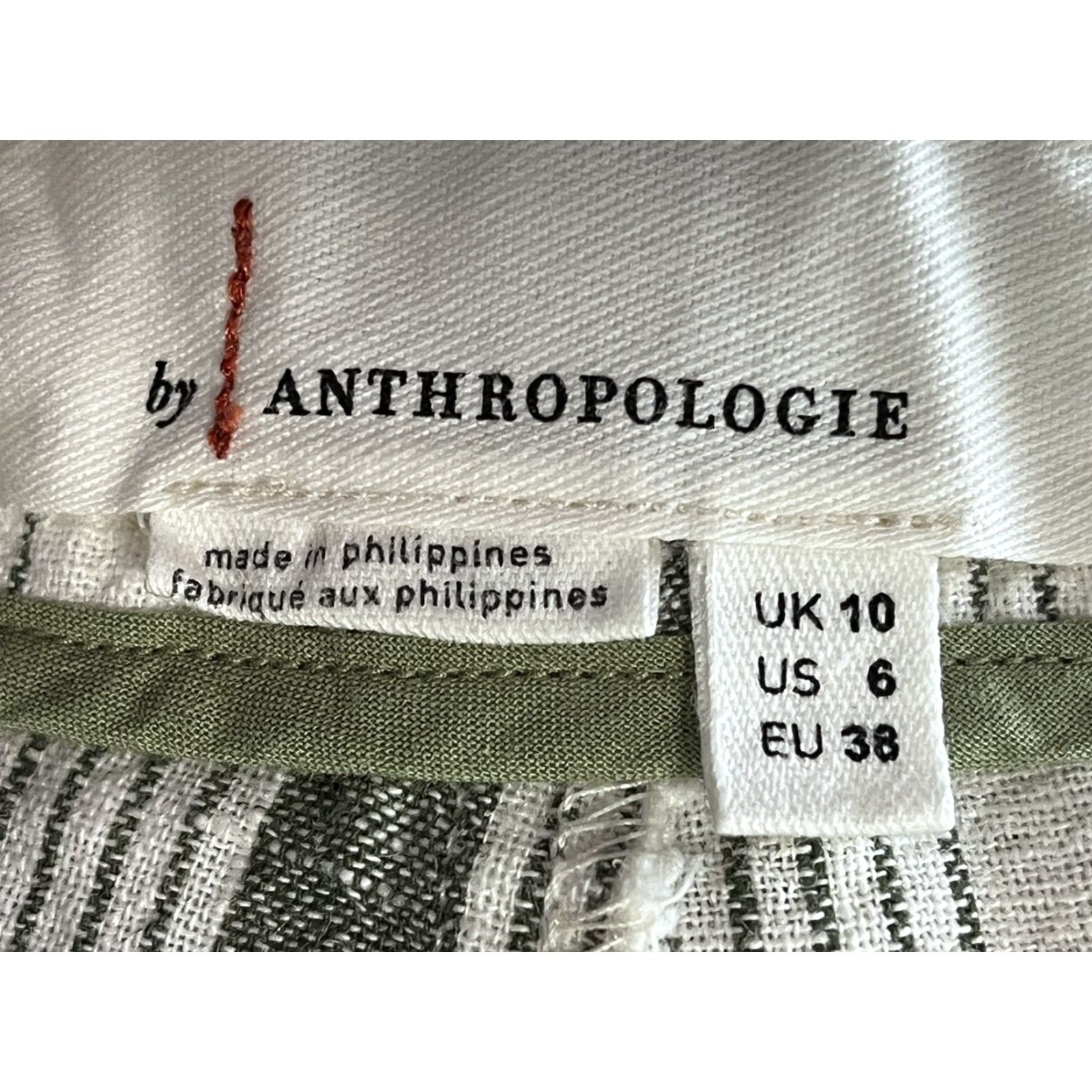Anthropologie ANTHROPOLOGIE Linen Blend Shorts Sz 6 Womens Striped Button Fly White Green Coastal Beach Size 28" / US 6 / IT 42 - 3 Thumbnail