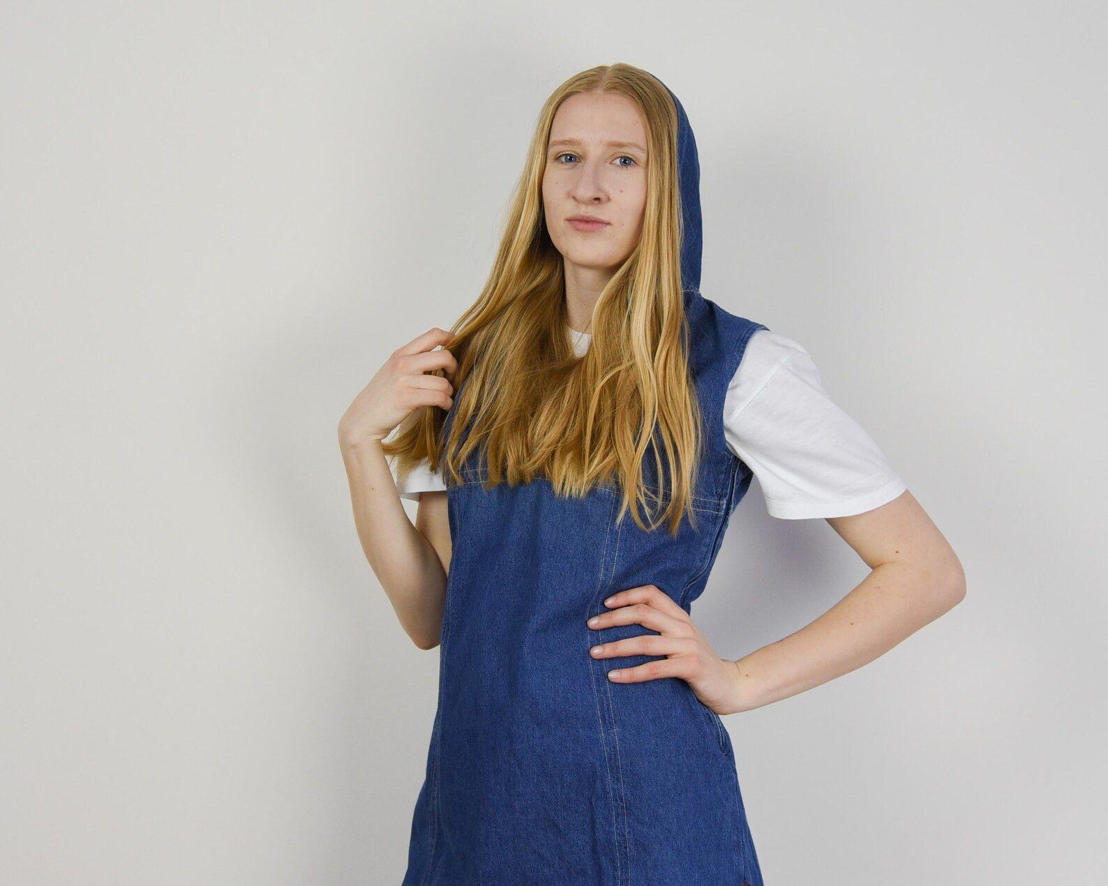Vintage XL Denim Hooded Top Tee Blouse y2k Shirt Jean Hoodie Size L / US 10 / IT 46 - 1 Thumbnail