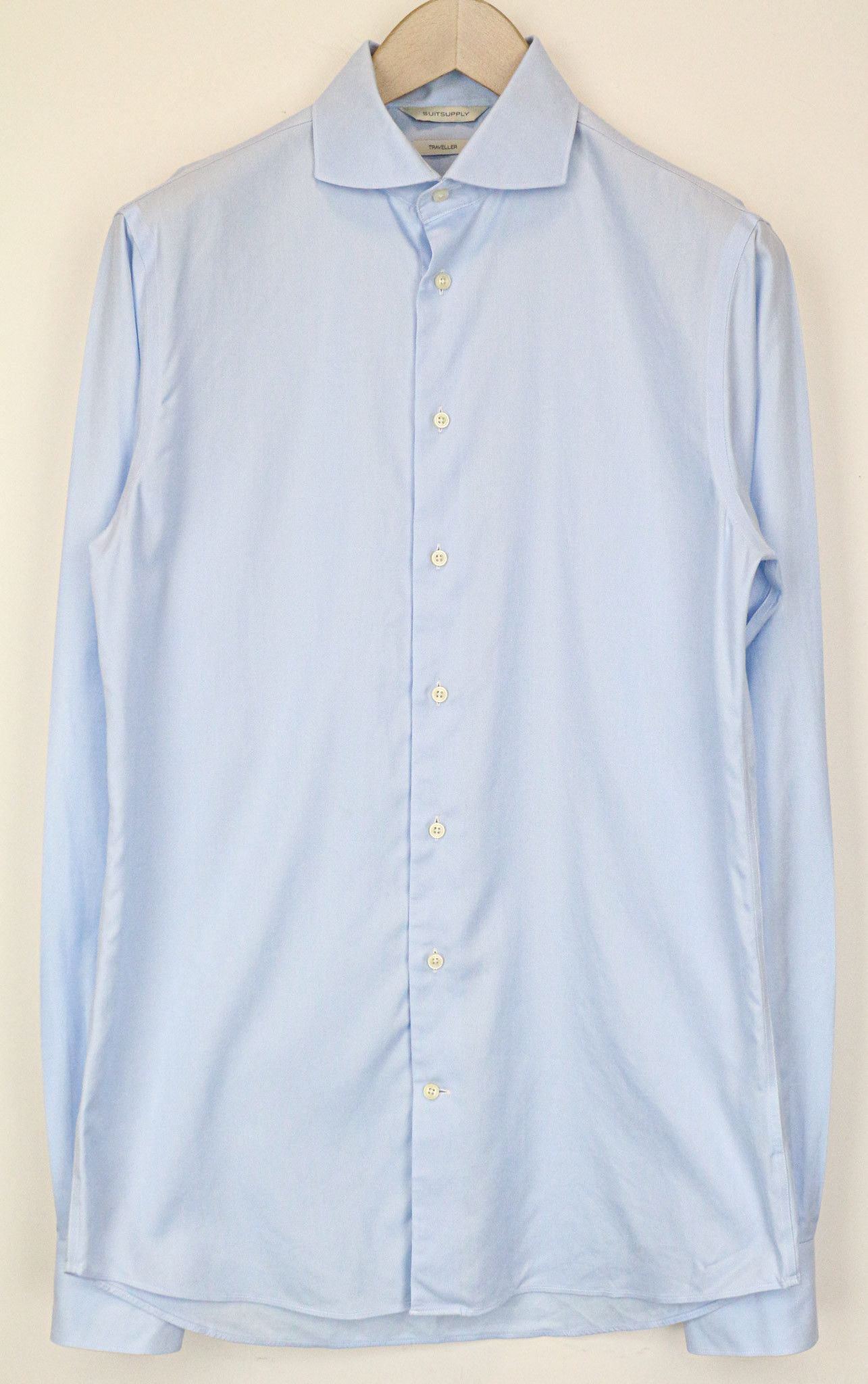 Suitsupply TRAVELLER 40-7/15 3/4L Extra Slim Blue Cotton Shirt 79355 Size 40R - 1 Thumbnail
