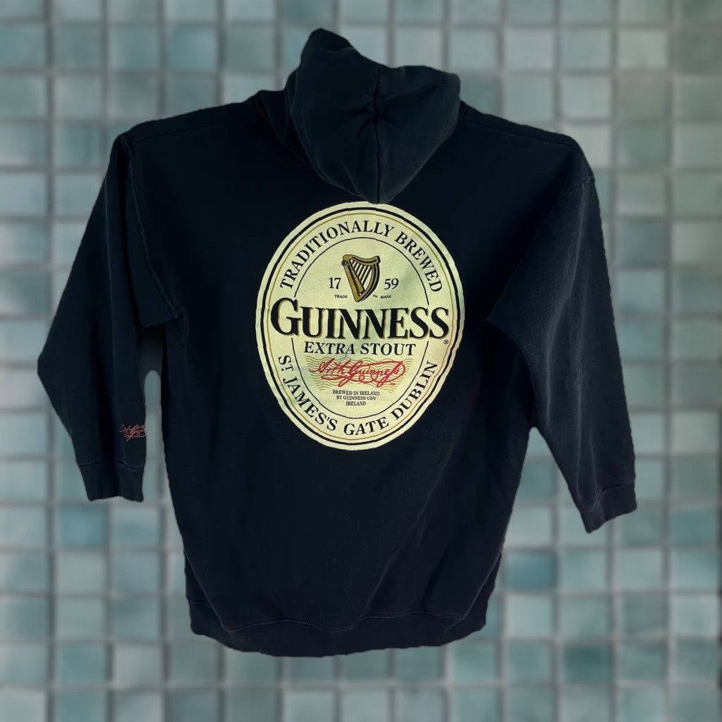 Vintage Guinness Hoodie Adult M Black Pullover Jersey Cotton Heavyweight Crew Neck Hooded Pockets Logo Winter Men Size US M / EU 48-50 / 2 - 1 Thumbnail