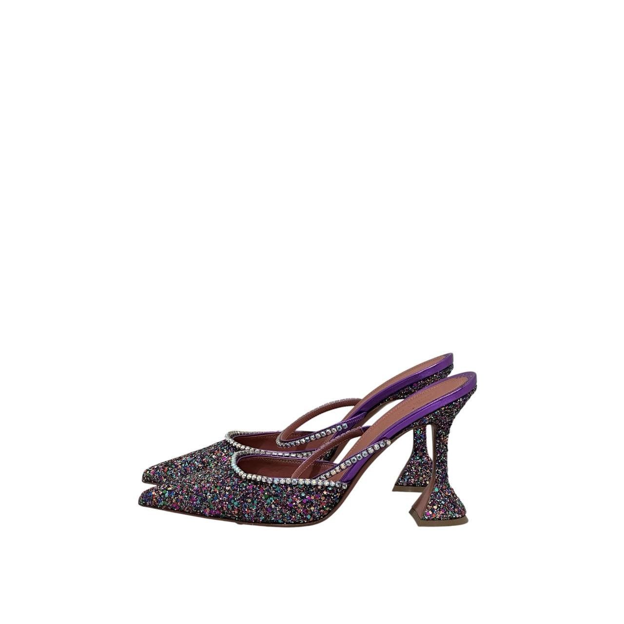 Amina Muaddi Amina Muaddi Gilda Multicolor Glitter Leather Mules Sz 39.5 Size US 9.5 / IT 39.5 - 2 Thumbnail