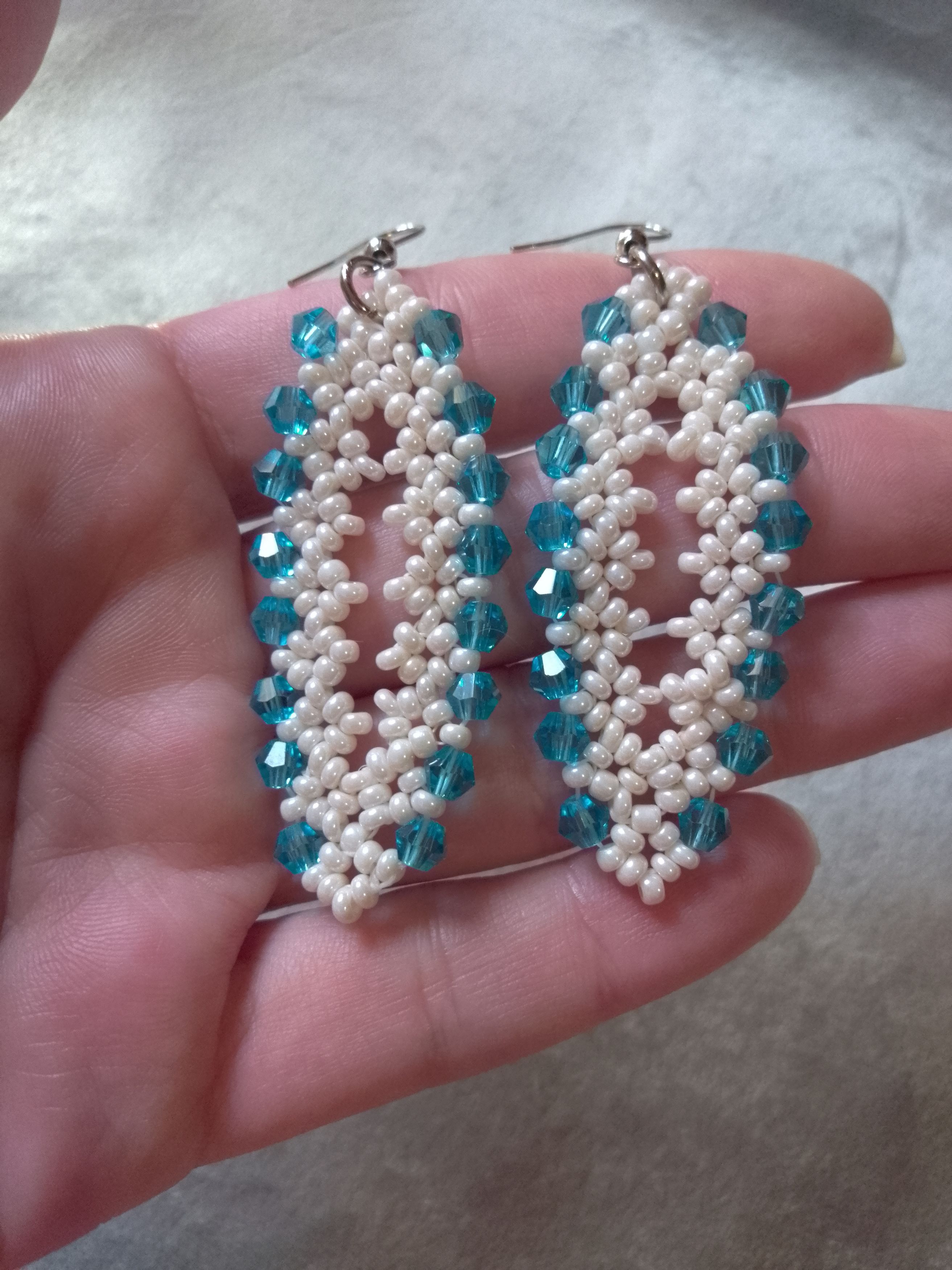 Handmade Necklace pendant earrings ivory glass, pearl, blue crystals Size ONE SIZE - 8 Thumbnail