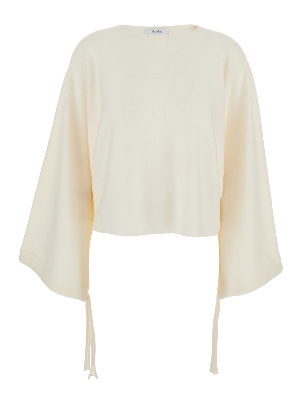 Max Mara “Frais” White Round Neck Sweater with Wide Sleeves in Wool Woman Size S / US 4 / IT 40 - 1 Thumbnail