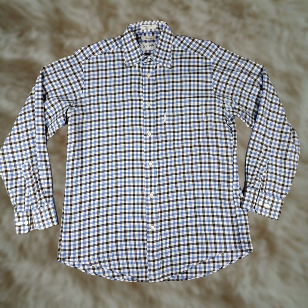 Faconnable Faconnable Shirt Mens Large Blue Check Casual Button Up Long Sleeve Size US L / EU 52-54 / 3 - 1 Thumbnail