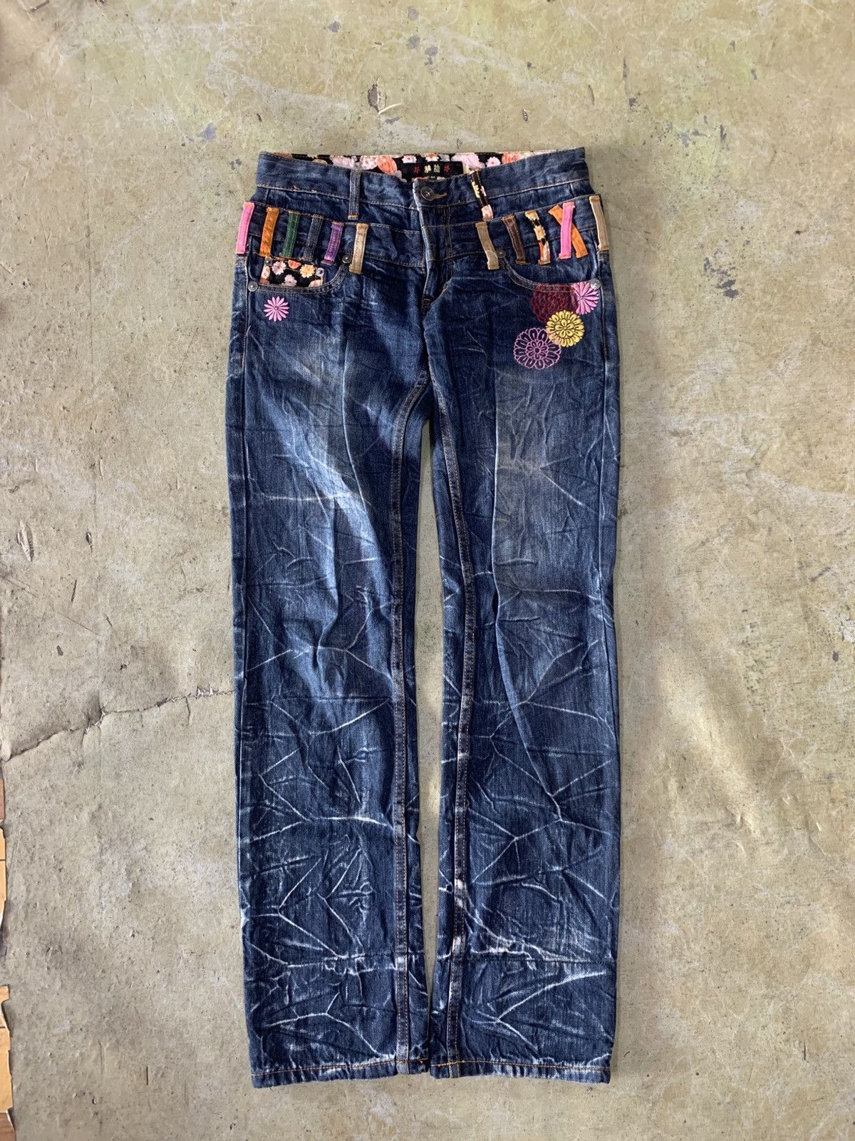 Japanese Brand Jeans Denim, Double Waist Embroidered Floral Print Size M Size 30" / US 8 / IT 44 - 1 Thumbnail