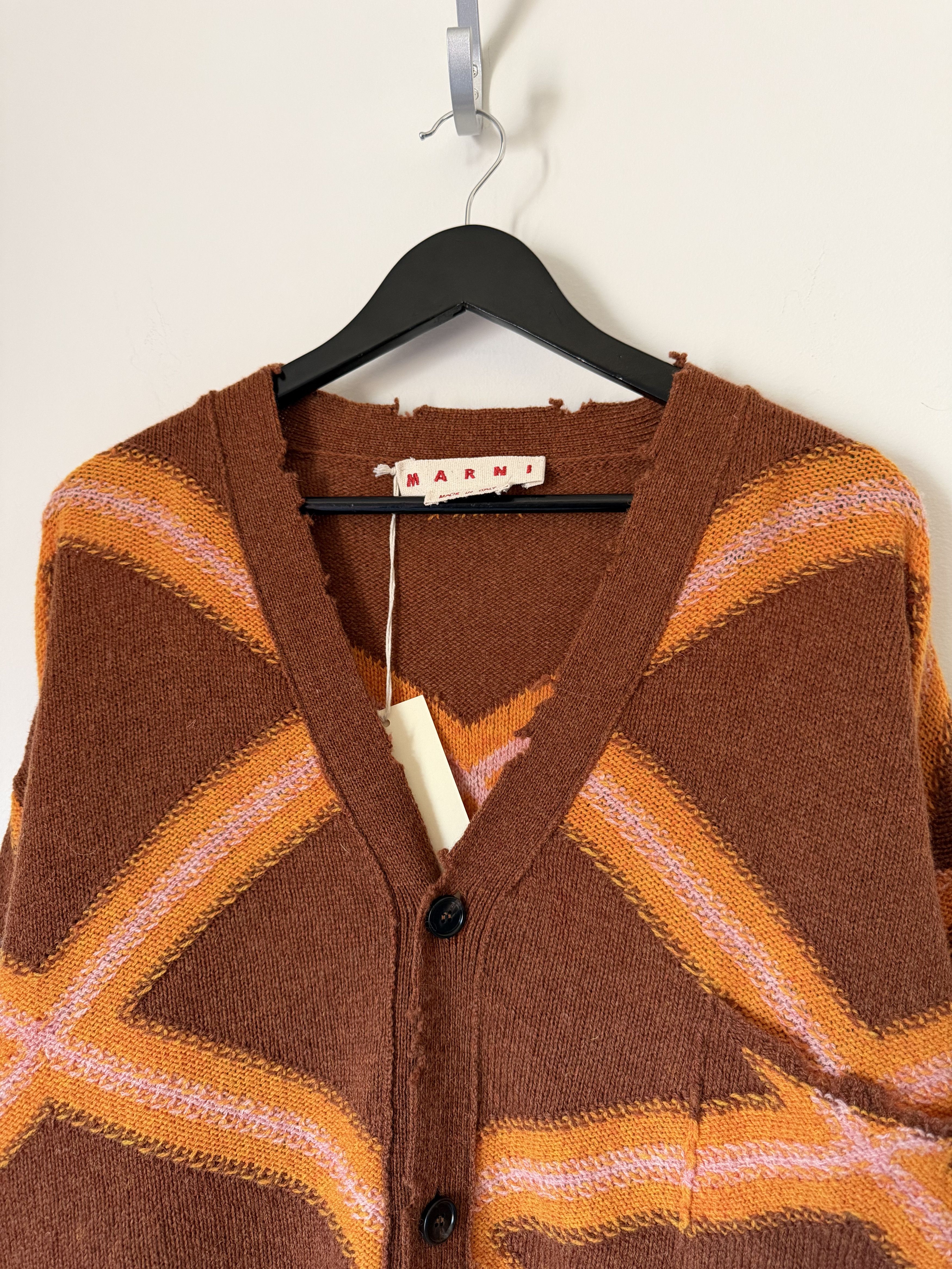 Marni Marni Broken Macro Argyle Gauge Cardigan in Brown Size US M / EU 48-50 / 2 - 2 Thumbnail