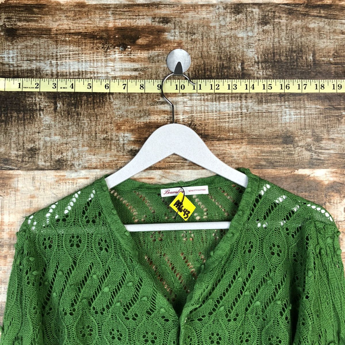 Beams Plus Beamboys Green crochet meshnet Cardigan Knitwear #A1643 Size US M / EU 48-50 / 2 - 4 Thumbnail