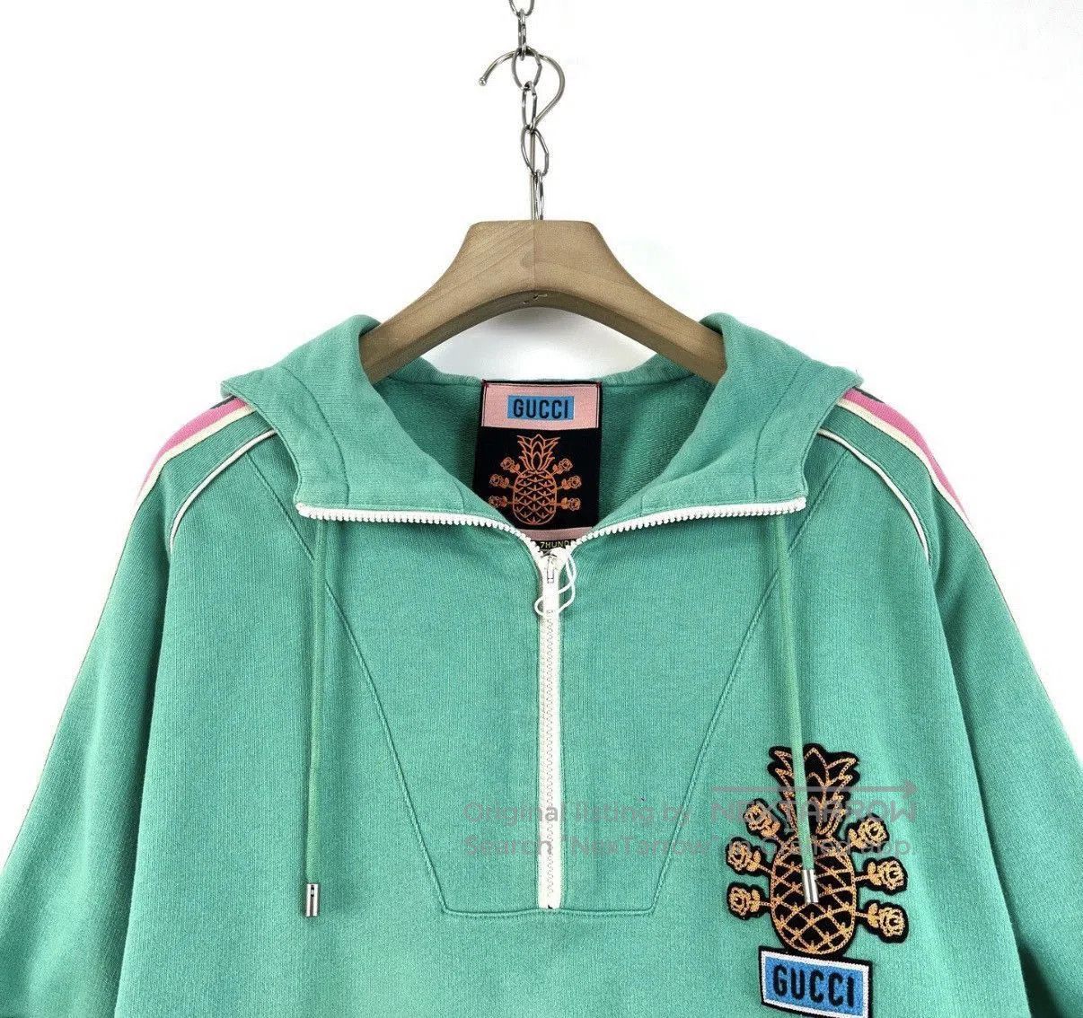 Gucci Green Half-Zip Hoodie with Embroidered Pineapple Design. Size US M / EU 48-50 / 2 - 3 Thumbnail