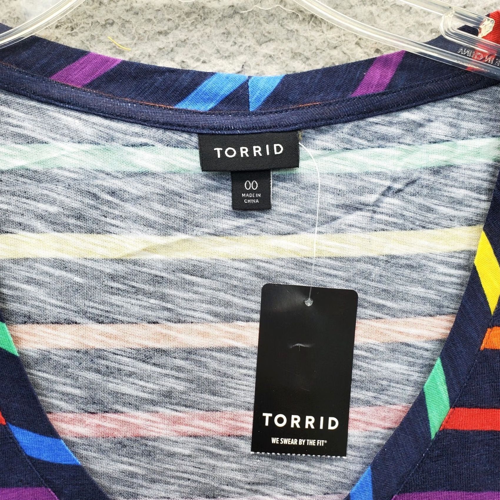 Torrid Torrid T Shirt Womens 00 Multicolor Striped Deep V Neck We Swear By The Fit Round Hem Shirt Womens 00 Multicolor Striped V-Neck Torrid Size XXS / US 00 / IT 34 - 5 Thumbnail