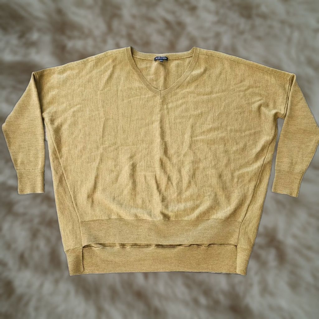 Eileen Fisher Eileen Fisher Women's Knit Sweater V-Neck 3/4 Sleeve Olive Italian Yarn Cotton Nylon Lightweight All Seasons Regular M Womens Size M / US 6-8 / IT 42-44 - 1 Thumbnail