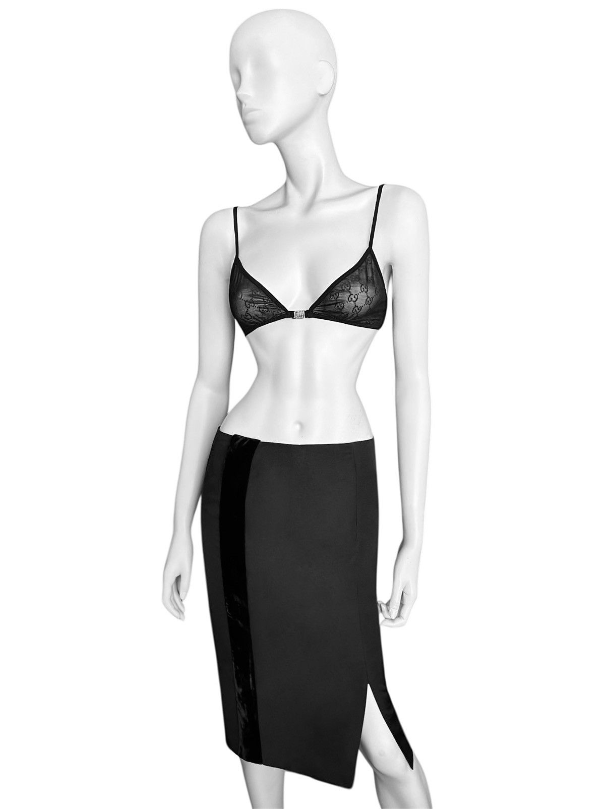 Gucci Gucci by Tom Ford SS 2001 Runway Silk Skirt Velvet Panels Size 27" / US 4 / IT 40 - 1 Thumbnail