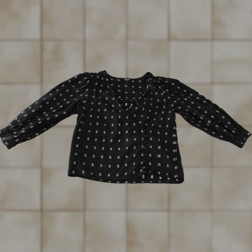 Madewell Madewell Blouse Womens XS Black White Long Sleeve Wrap Top Button Shirts Button Casual Knit Cotton Solid Regular Lightweight Stretch Vintage No Size XS / US 0-2 / IT 36-38 - 1 Thumbnail
