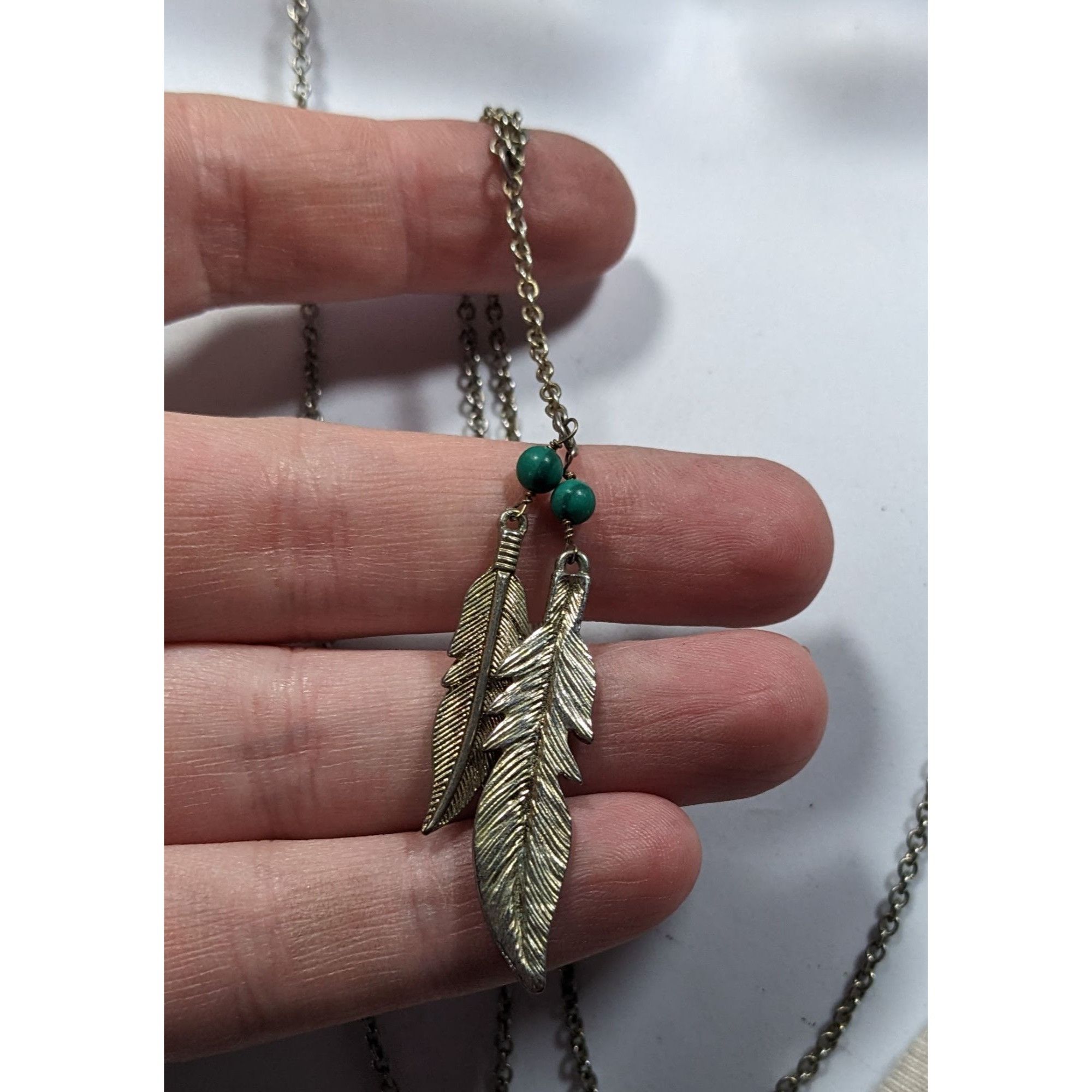 Other Bohemian Hippie Feather Charm Necklace Silver Tone With Faux Size ONE SIZE - 3 Thumbnail