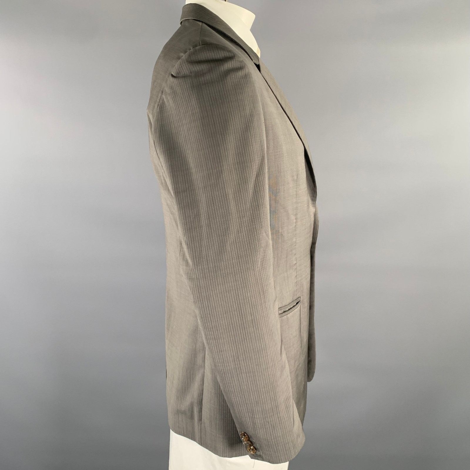 Maison Margiela MAISON MARGIELA Grey Pinstripe Wool Notch Lapel Sport Coat Size 42R - 3 Thumbnail