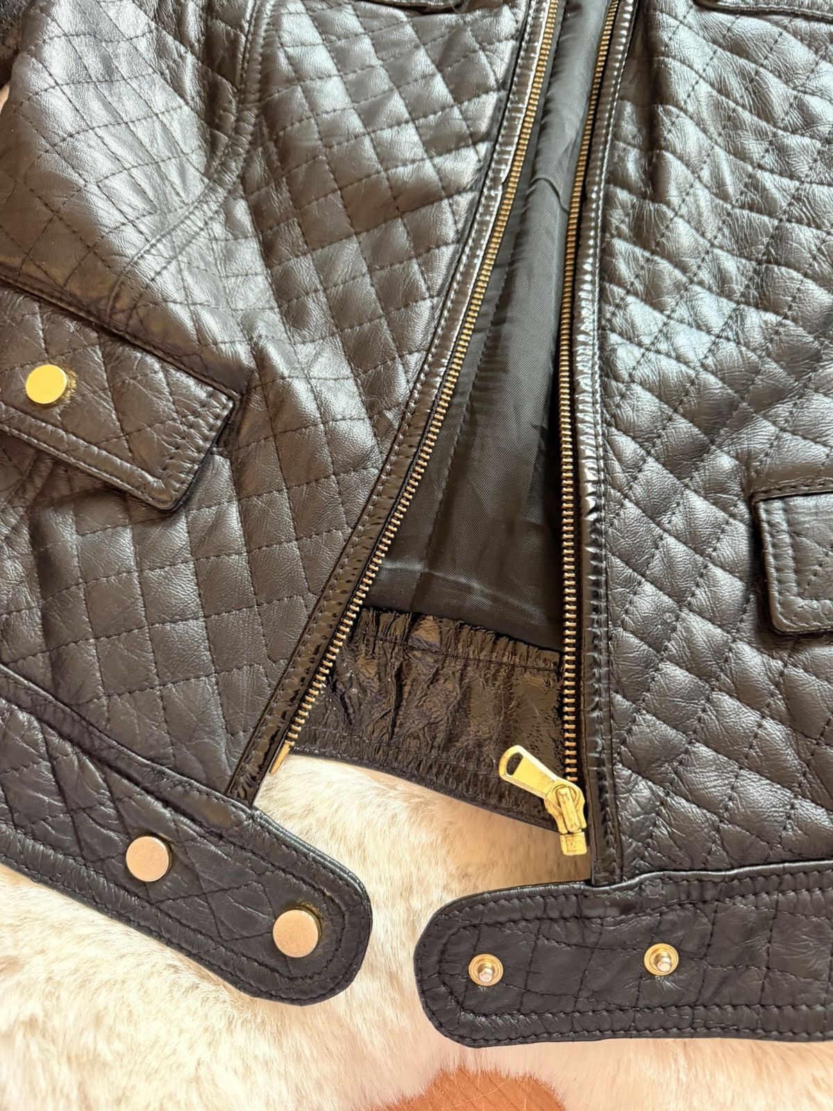 Leather Vintage Quilted Leather Jacket Black Moto Slim Cropped Size M / US 6-8 / IT 42-44 - 3 Thumbnail