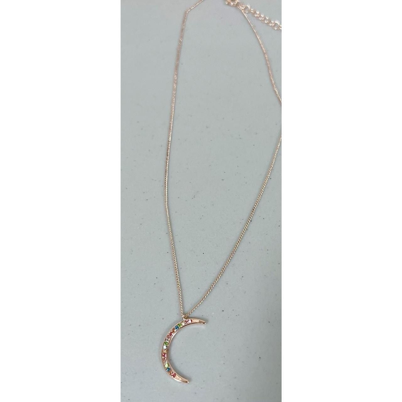 Designer × Jewelry × Vintage Gold Gemstone Diamond Crescent Moon Boho Necklace Jewelry 🌙✨ Size ONE SIZE - 1 Thumbnail