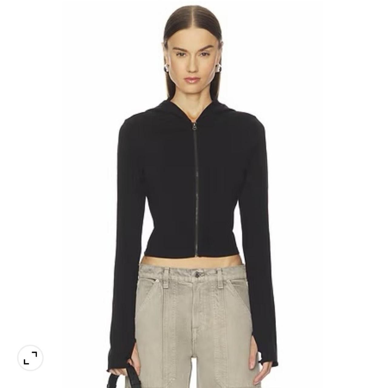 Other Sunday Best Black Ribbed Zip Up Hoodie Cropped Cardigan Size S / US 4 / IT 40 - 1 Thumbnail