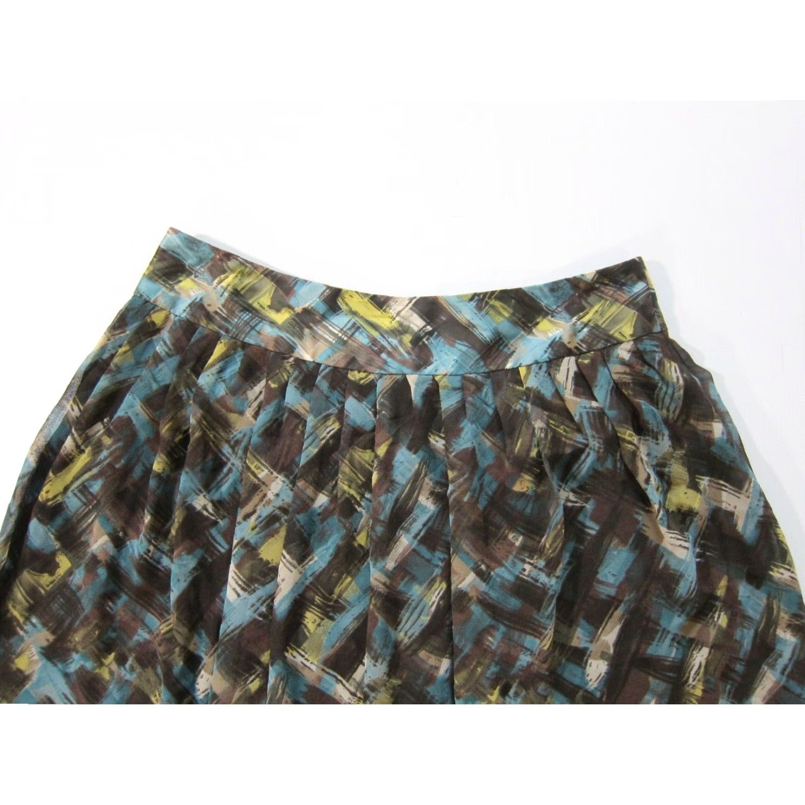 Vintage Tapemeasure Anthropologie Blue Green Abstract Pleated A-Line Skirt Women 8 Size 30" / US 8 / IT 44 - 6 Thumbnail