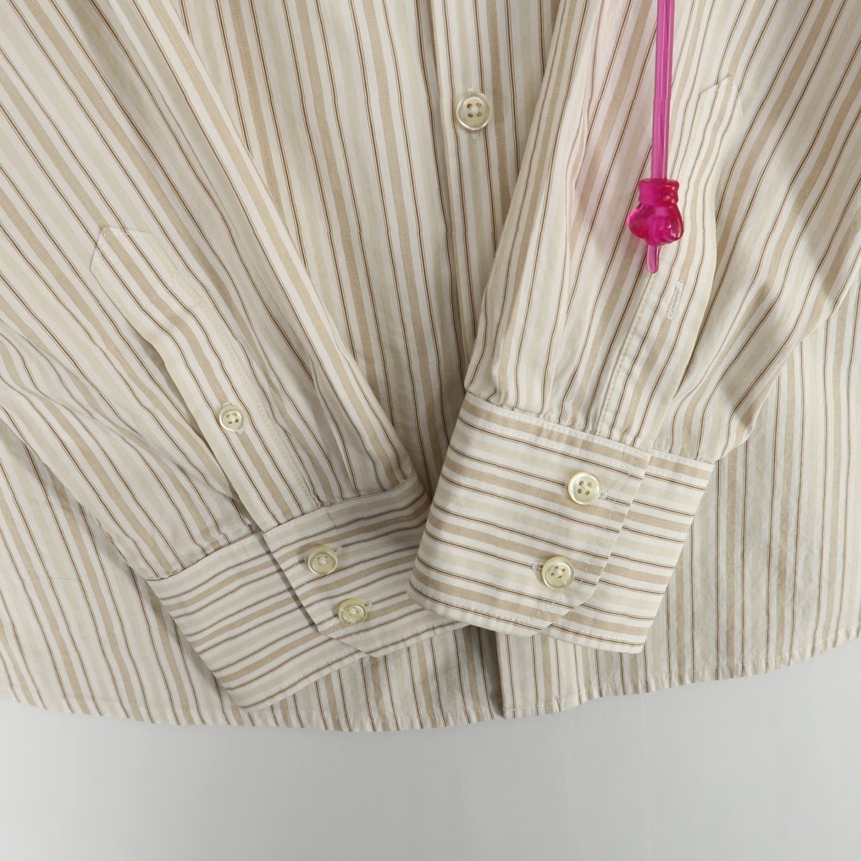 Theory Theory Shirt Mens XL Beige Striped Button-Up Long Sleeve Button Size US XL / EU 56 / 4 - 4 Thumbnail
