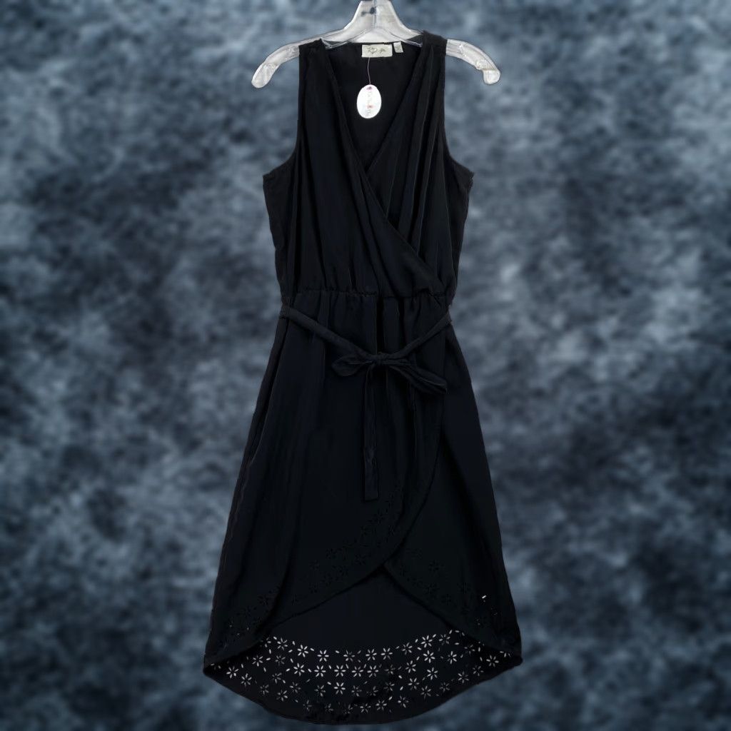 Vintage RD style Dress S Black Faux Wrap Eyelet Trim V Neck Sleeveless Knee-Length NWT Casual Womens Size L / US 10 / IT 46 - 1 Thumbnail