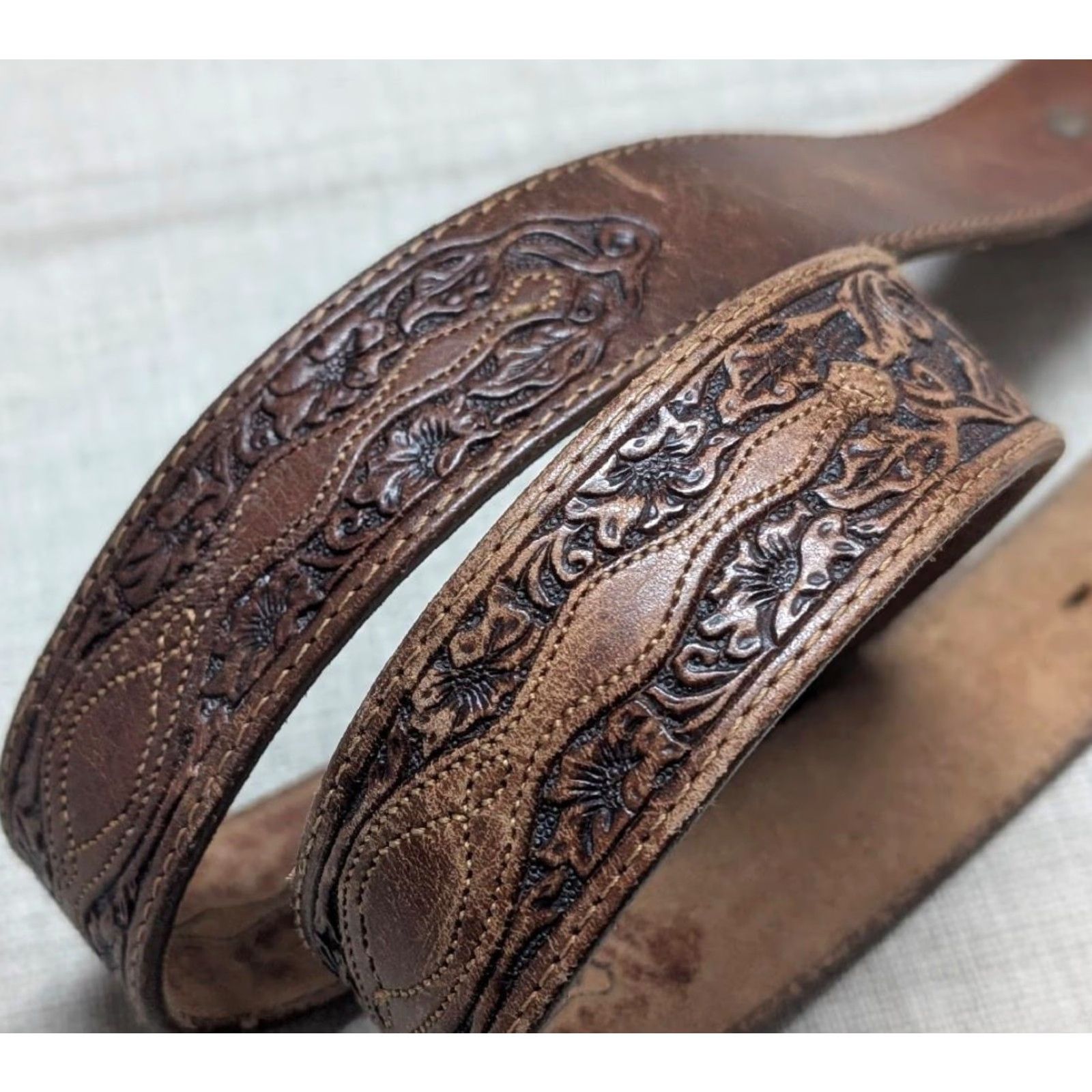 Vintage VINTAGE Silver Creek belt Tooled Western belt Men 36 brown leather cowhide full grain 1-1/2" width Belt Womens Mens Size 36 - 2 Thumbnail