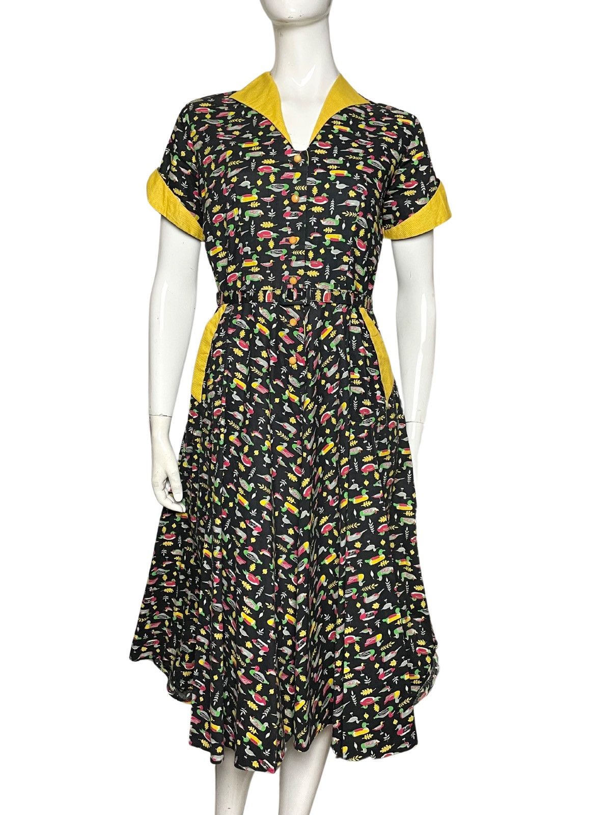 Image of J C Penney x Vintage Penneys Cotton Frocks 1950S Vintage Dress Novelty Duck Print in Black, Women's