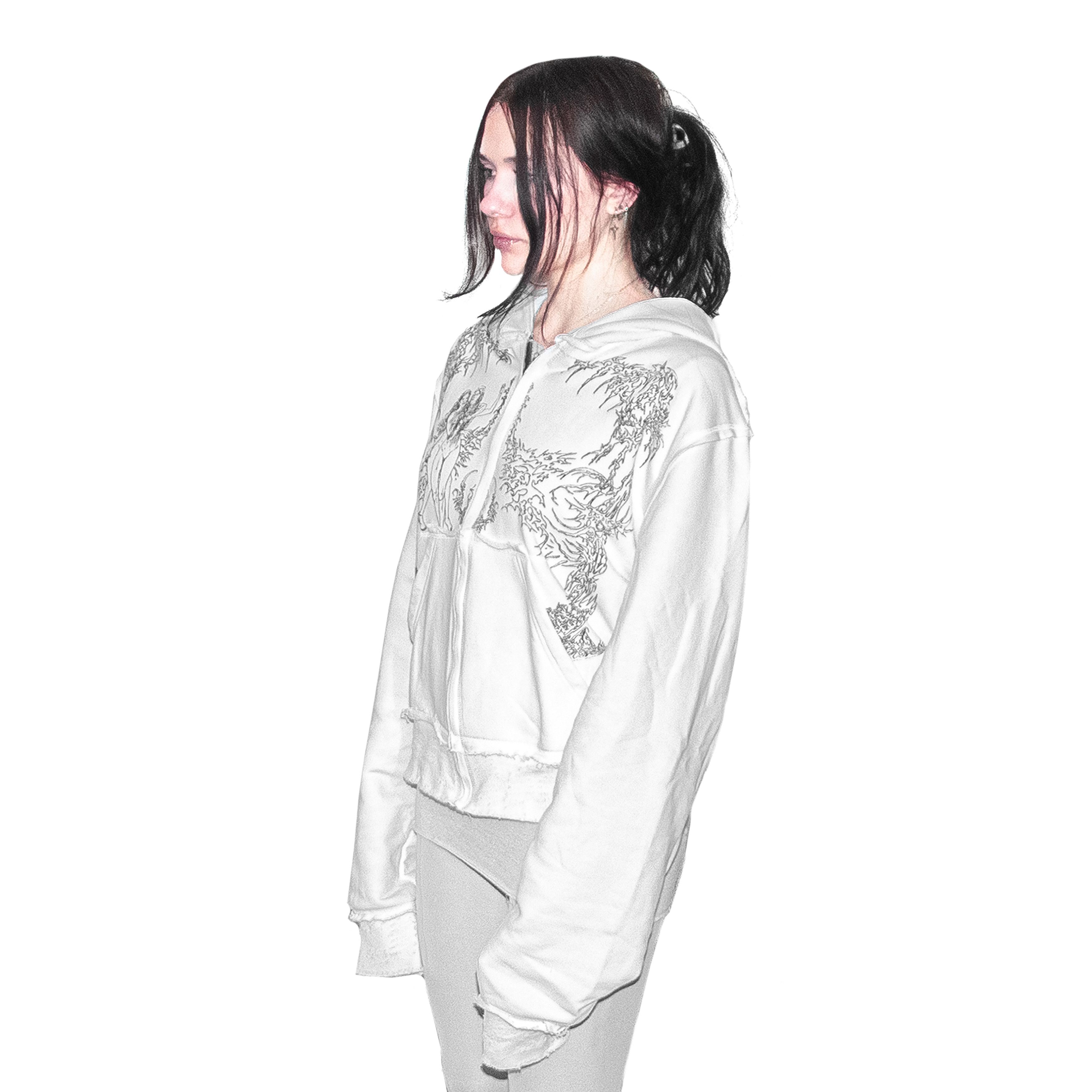 Japanese Brand oedema "nymph" white distressed hoodie Size L / US 10 / IT 46 - 1 Thumbnail