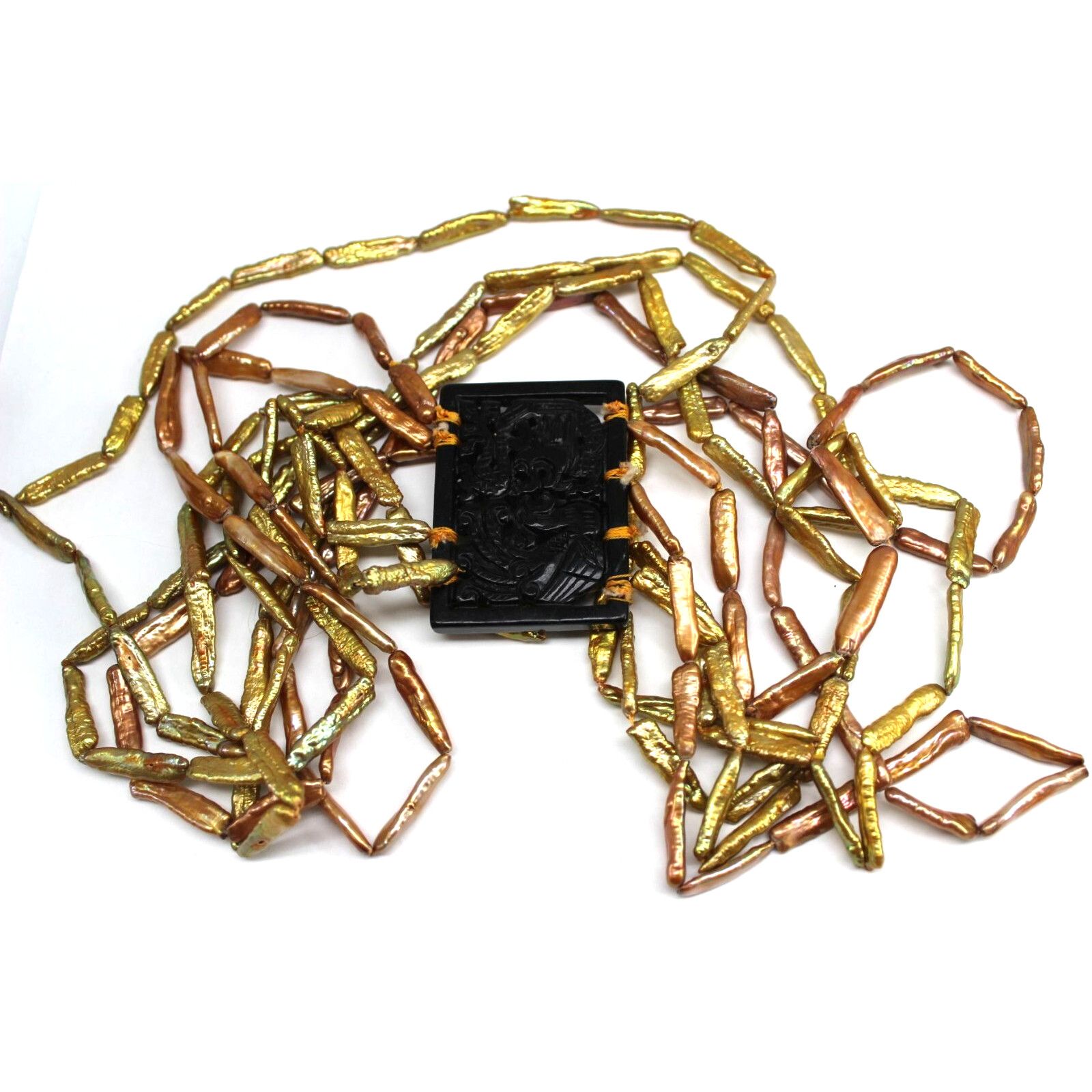 Other Rare 30" Bronze Biwa Stick Pearl Statement Necklace 2.5" Size ONE SIZE - 3 Thumbnail