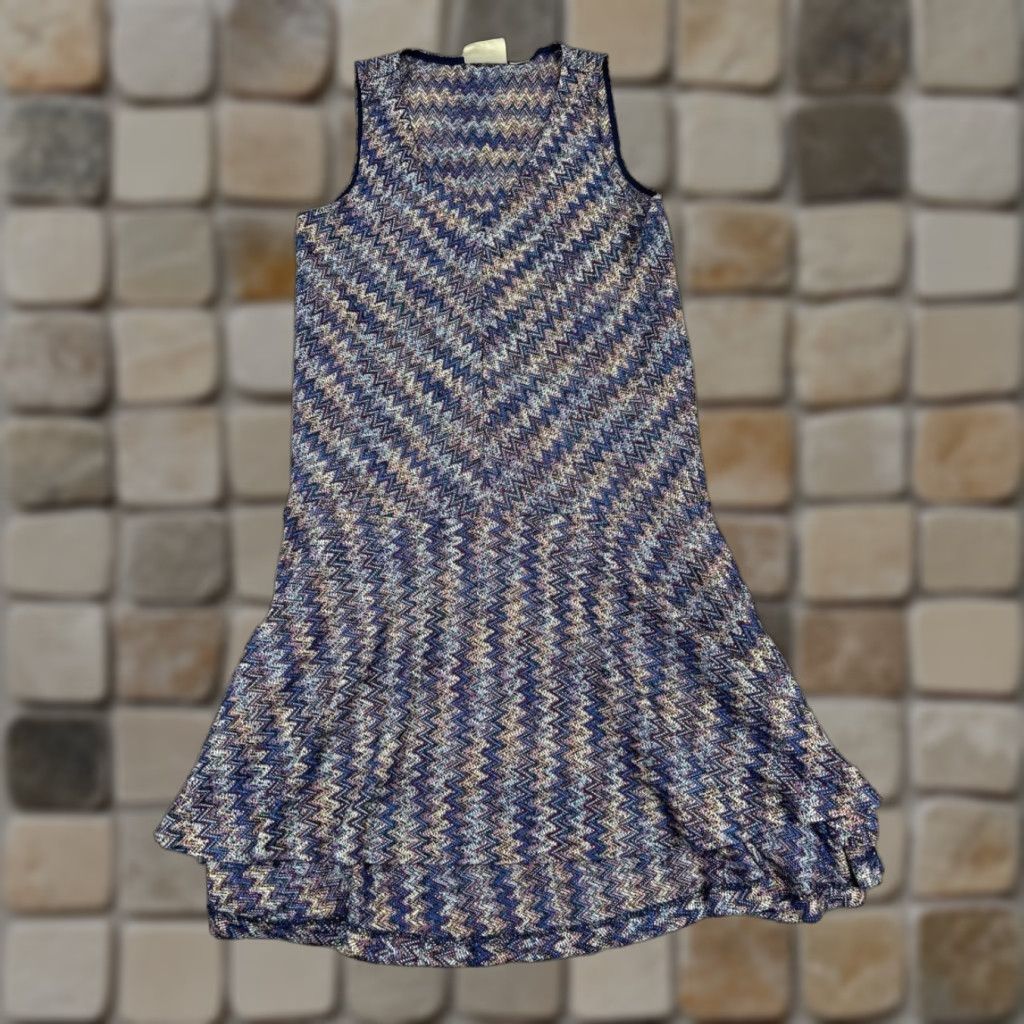 Vintage Maeve Dress Womens Small Purple Gray Yellow Knit Blouson V-Neck Sleeveless Knee Length Casual Everyday Shaped Size S / US 4 / IT 40 - 1 Thumbnail