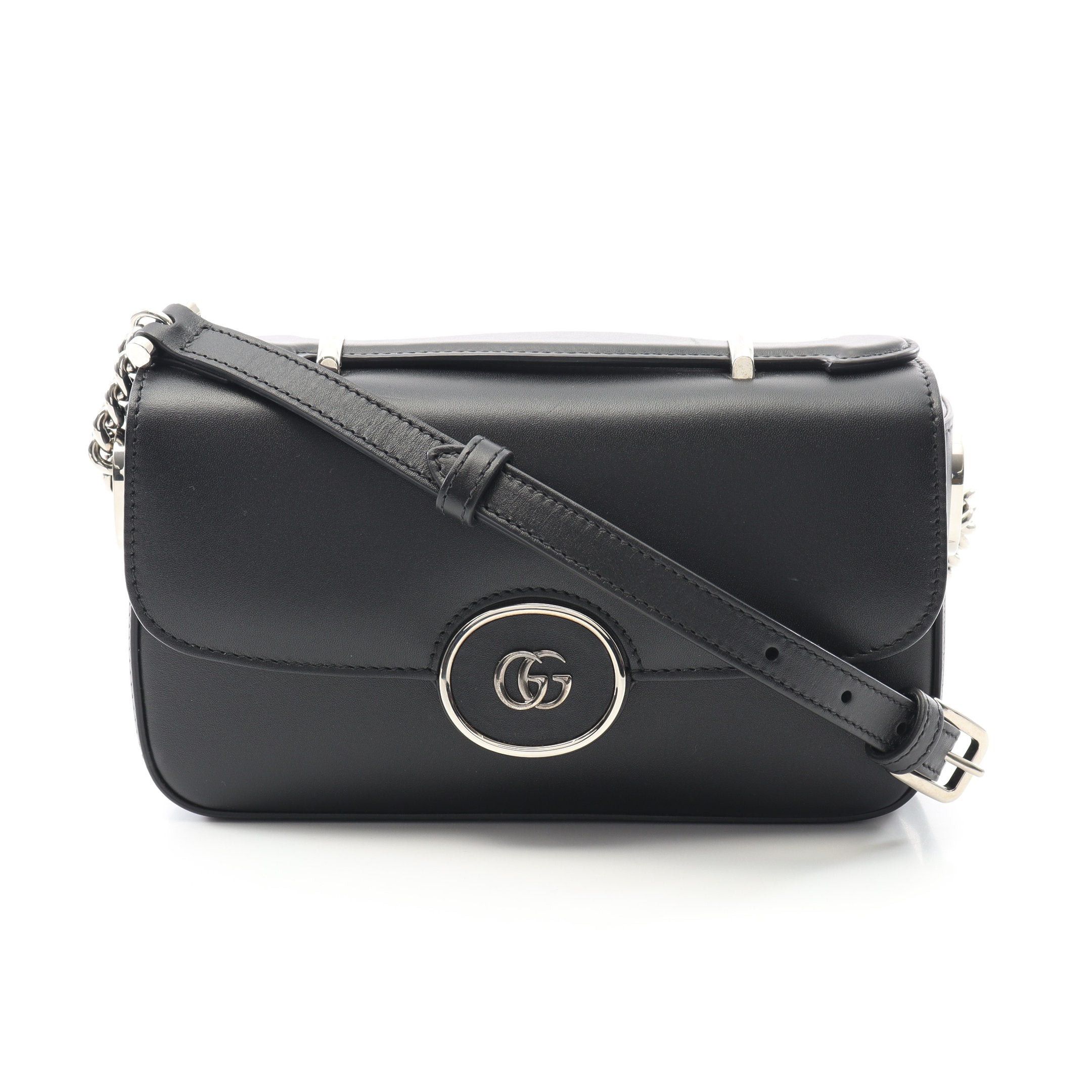Gucci Double G Shoulder Bag Leather Black, Women's