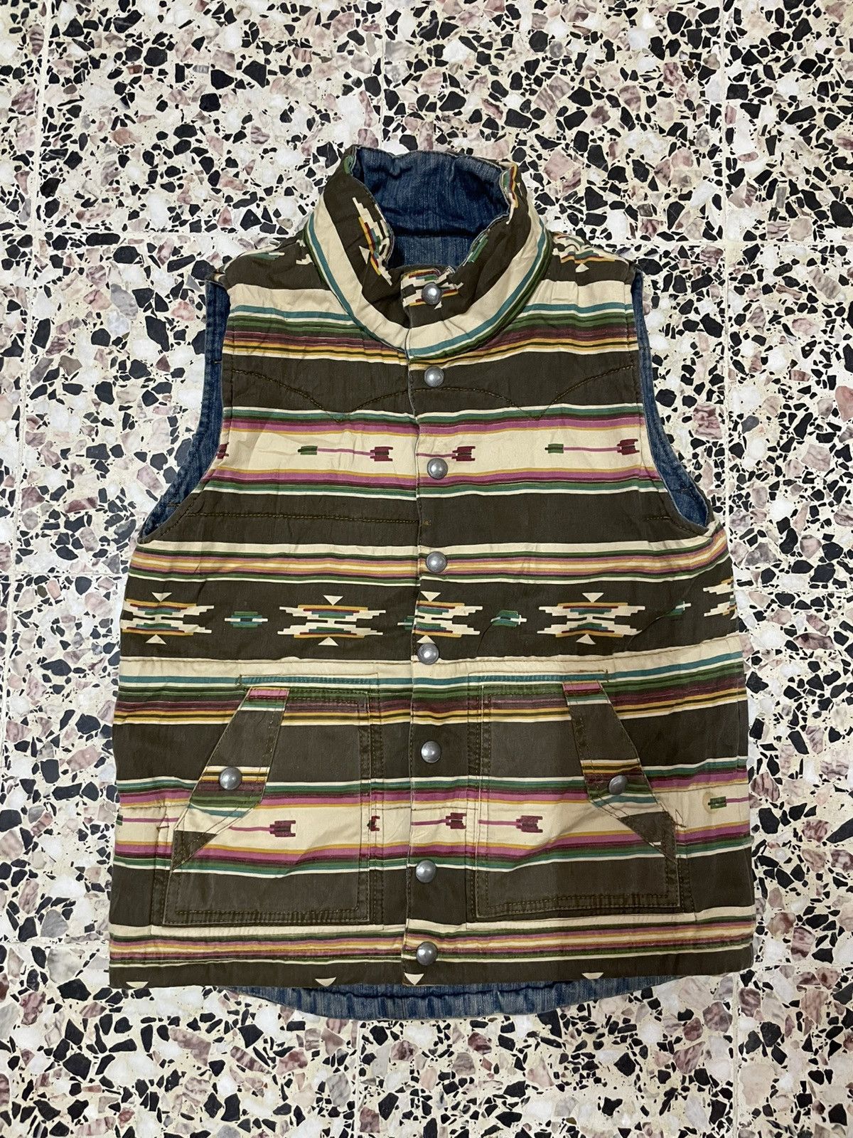 Japanese Brand AntiBallistic Reversible Vest Fleece Navajo Aztec Native Size US M / EU 48-50 / 2 - 1 Thumbnail