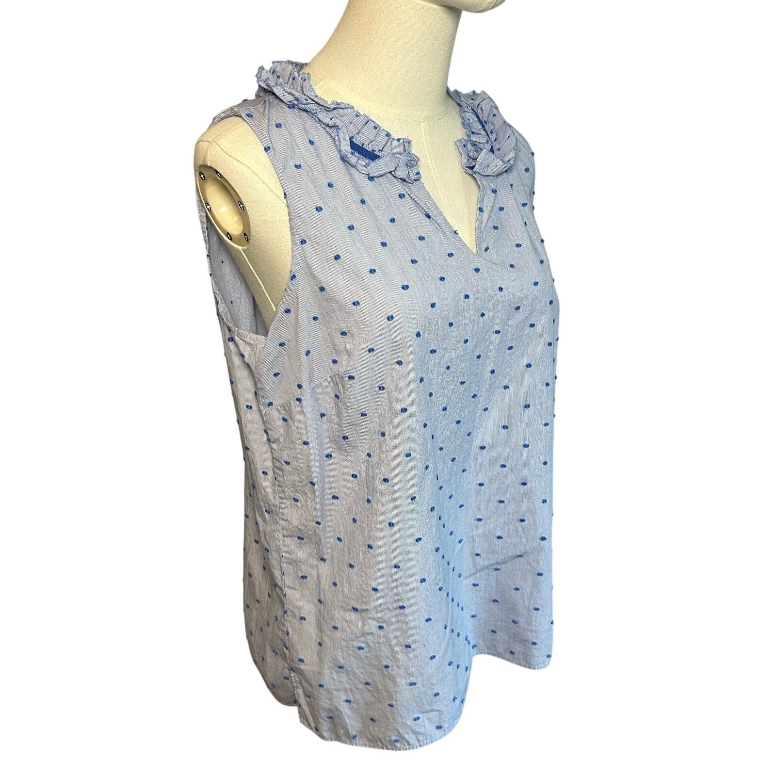 Talbots Talbots Blue Polka Dot Ruffle Collar Tank Top Medium Petite Size M / US 6-8 / IT 42-44 - 8 Thumbnail
